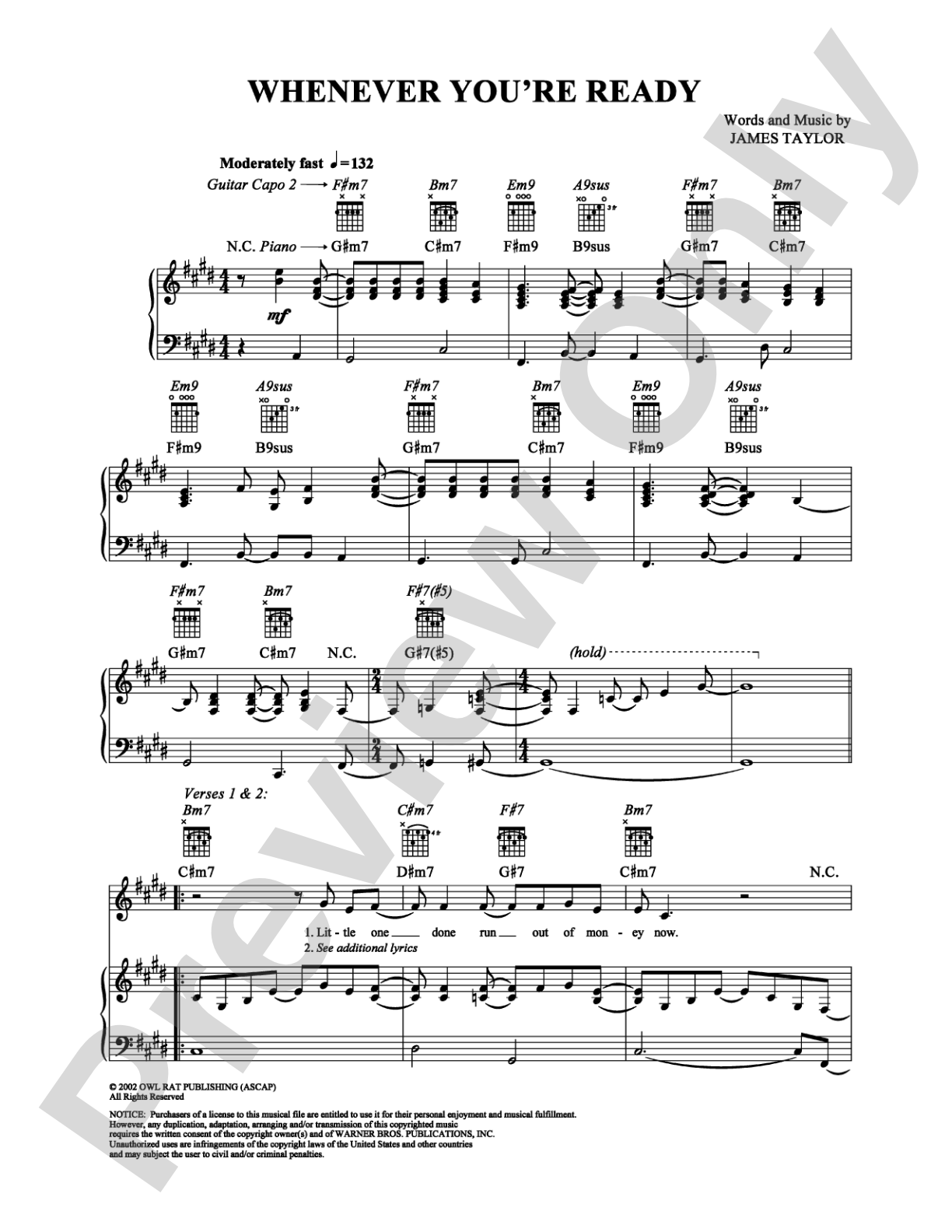 Whenever You're Ready: Piano/Vocal/Chords Digital Sheet Music