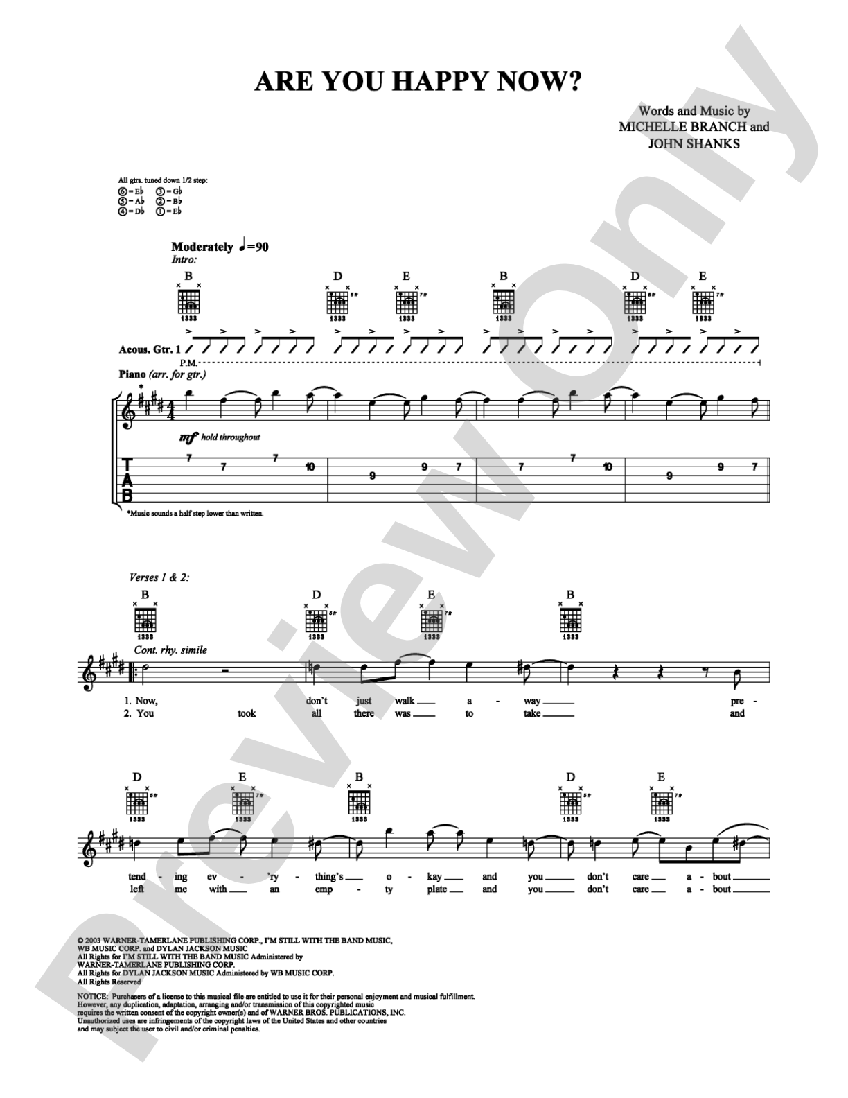 Are You Happy Now?: Guitar TAB Digital Sheet Music