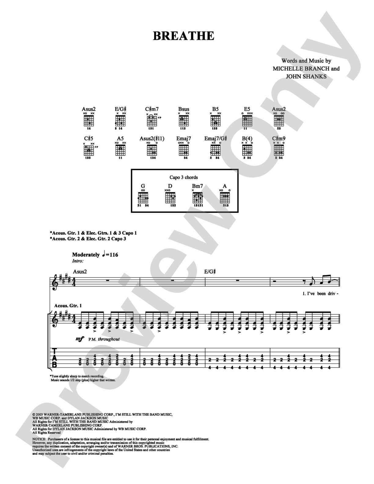 Breathe: Guitar TAB Digital Sheet Music