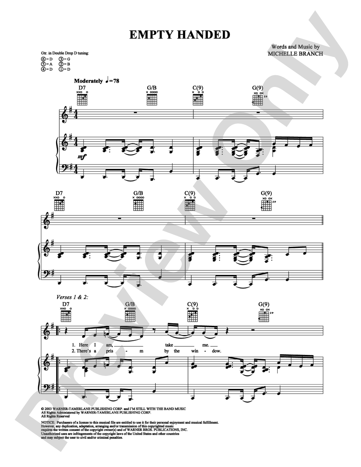 Empty Handed: Piano/Vocal/Chords Digital Sheet Music