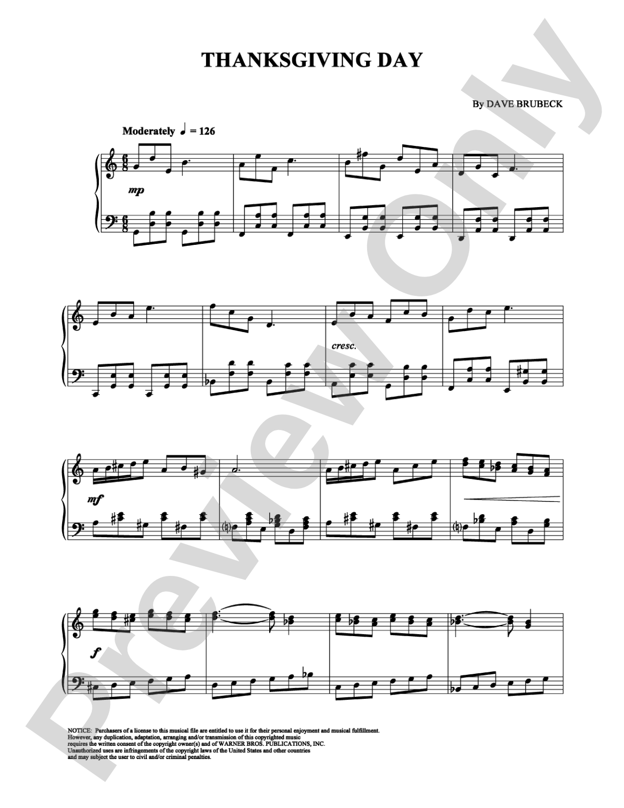 Thanksgiving Day: Piano Digital Sheet Music