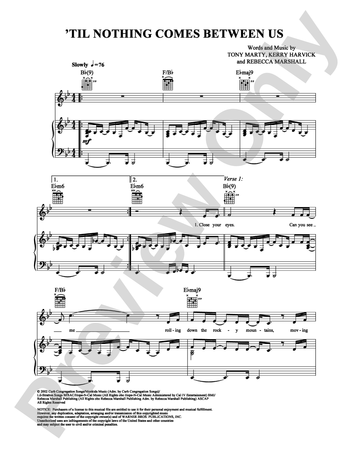 Til Nothing Comes Between Us: Piano/Vocal/Chords Digital Sheet Music