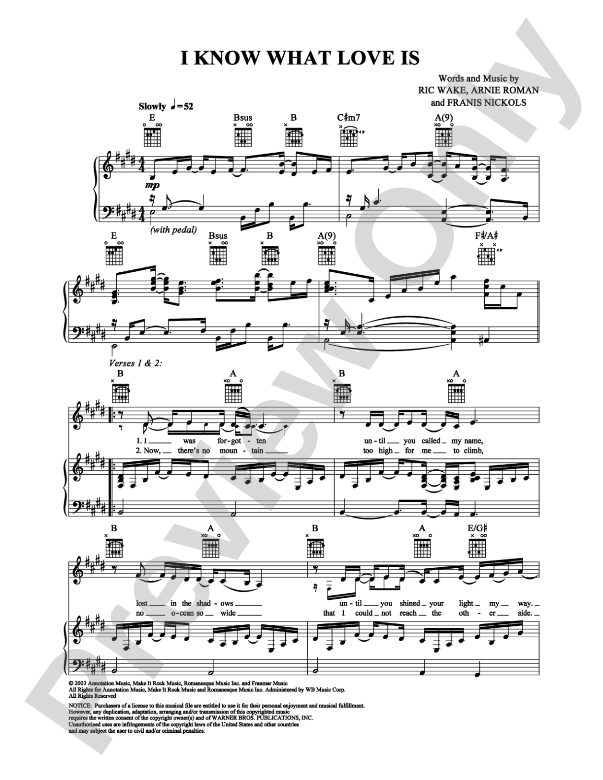 I Know What Love Is: Piano/Vocal/Chords Digital Sheet Music