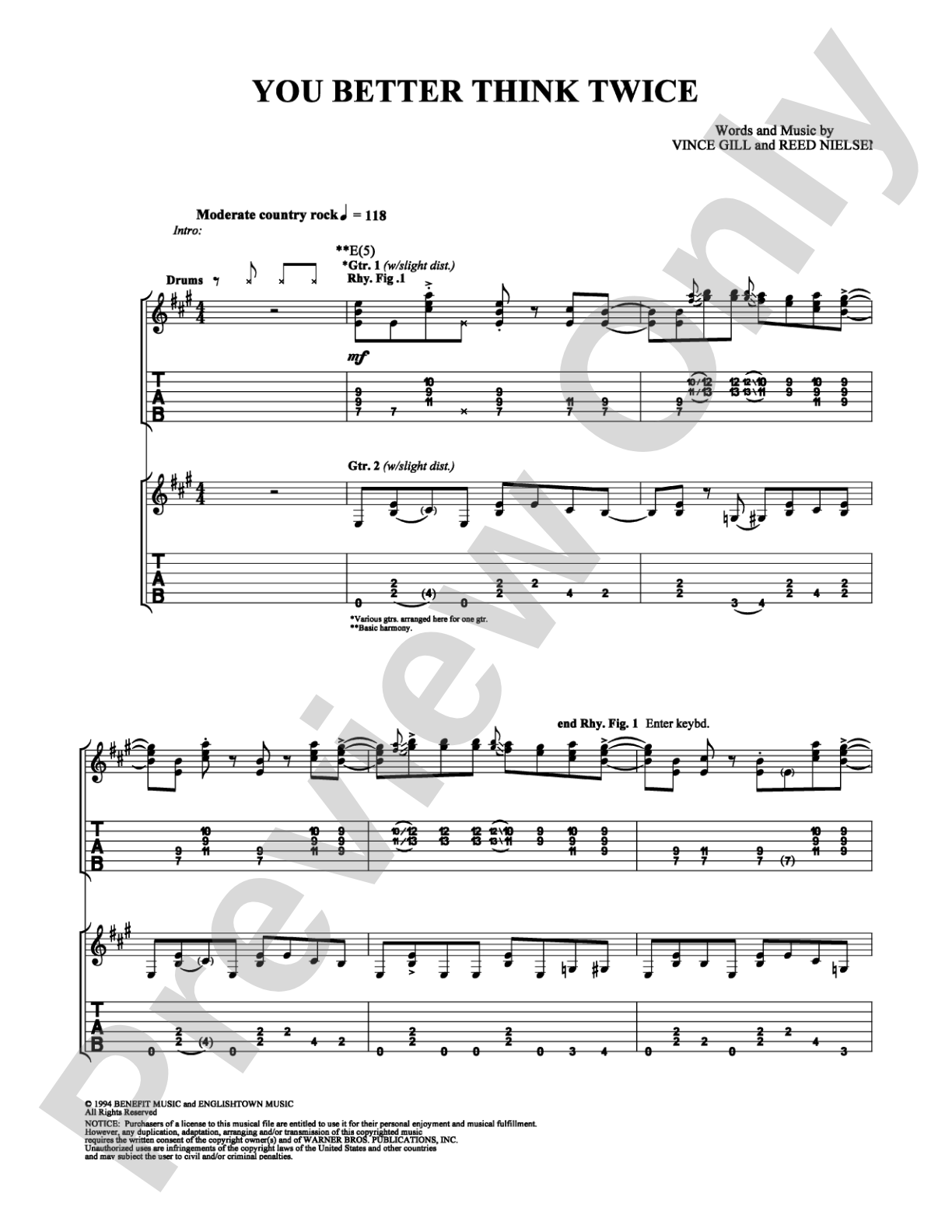 You Better Think Twice: Guitar TAB Digital Sheet Music