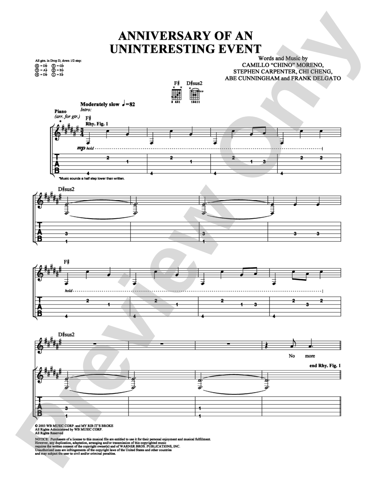 Anniversary of an Uninteresting Event: Guitar TAB Digital Sheet Music