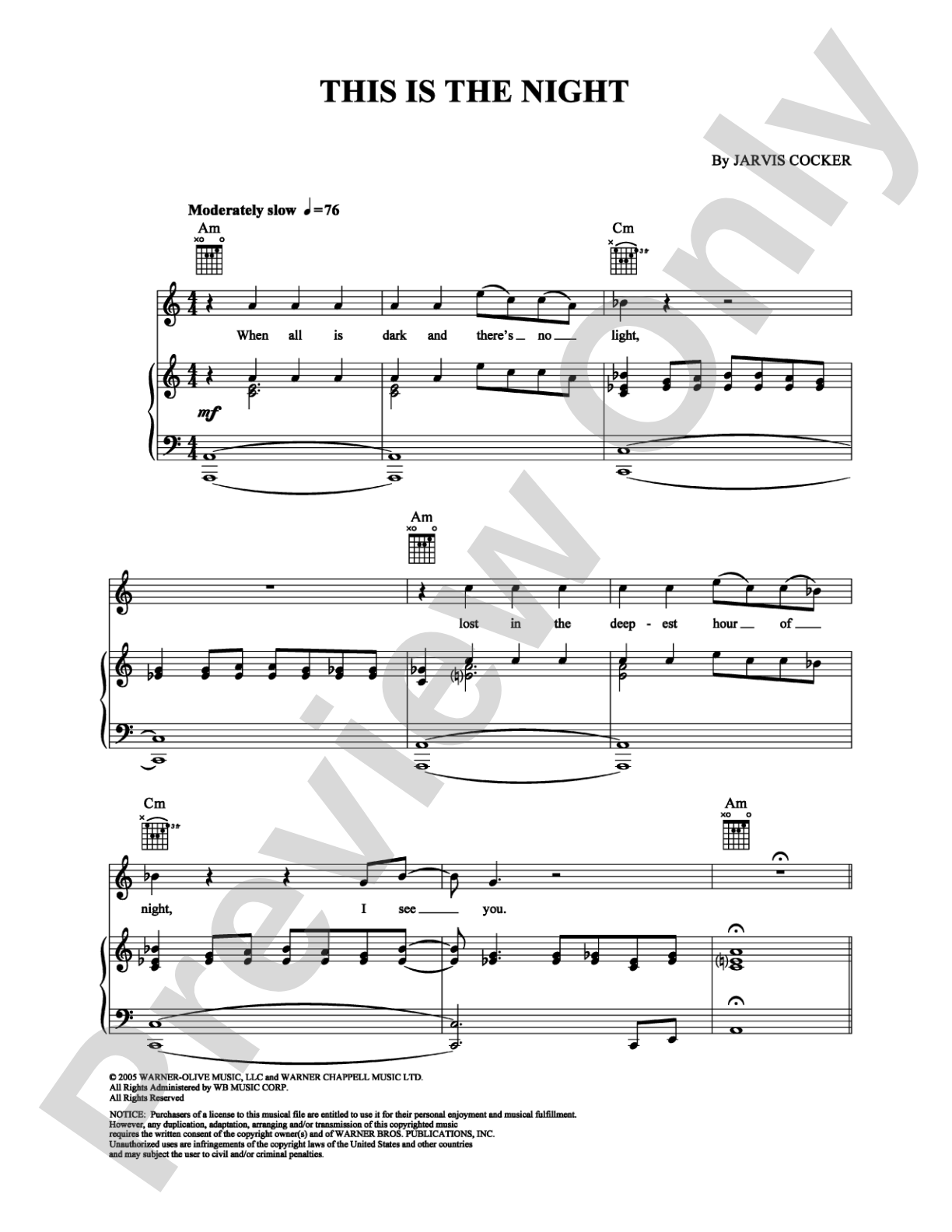 This is the Night: Piano/Vocal/Chords Digital Sheet Music