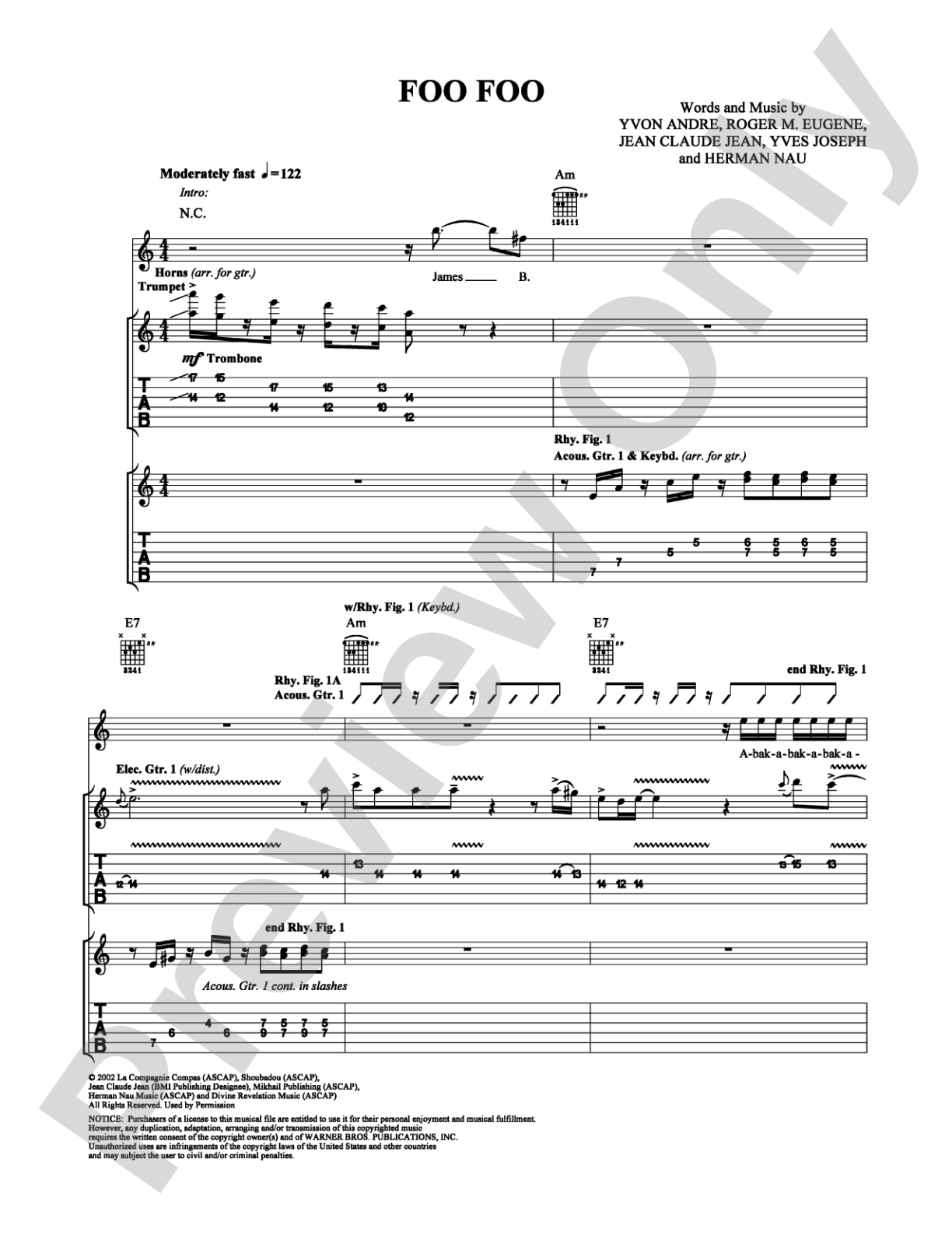 Foo Foo: Guitar TAB Digital Sheet Music
