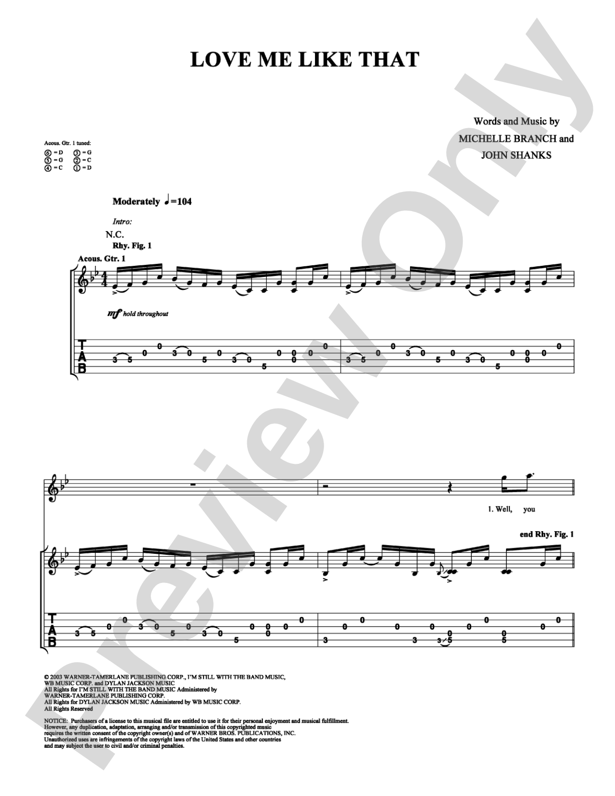 Love Me Like That: Guitar TAB Digital Sheet Music