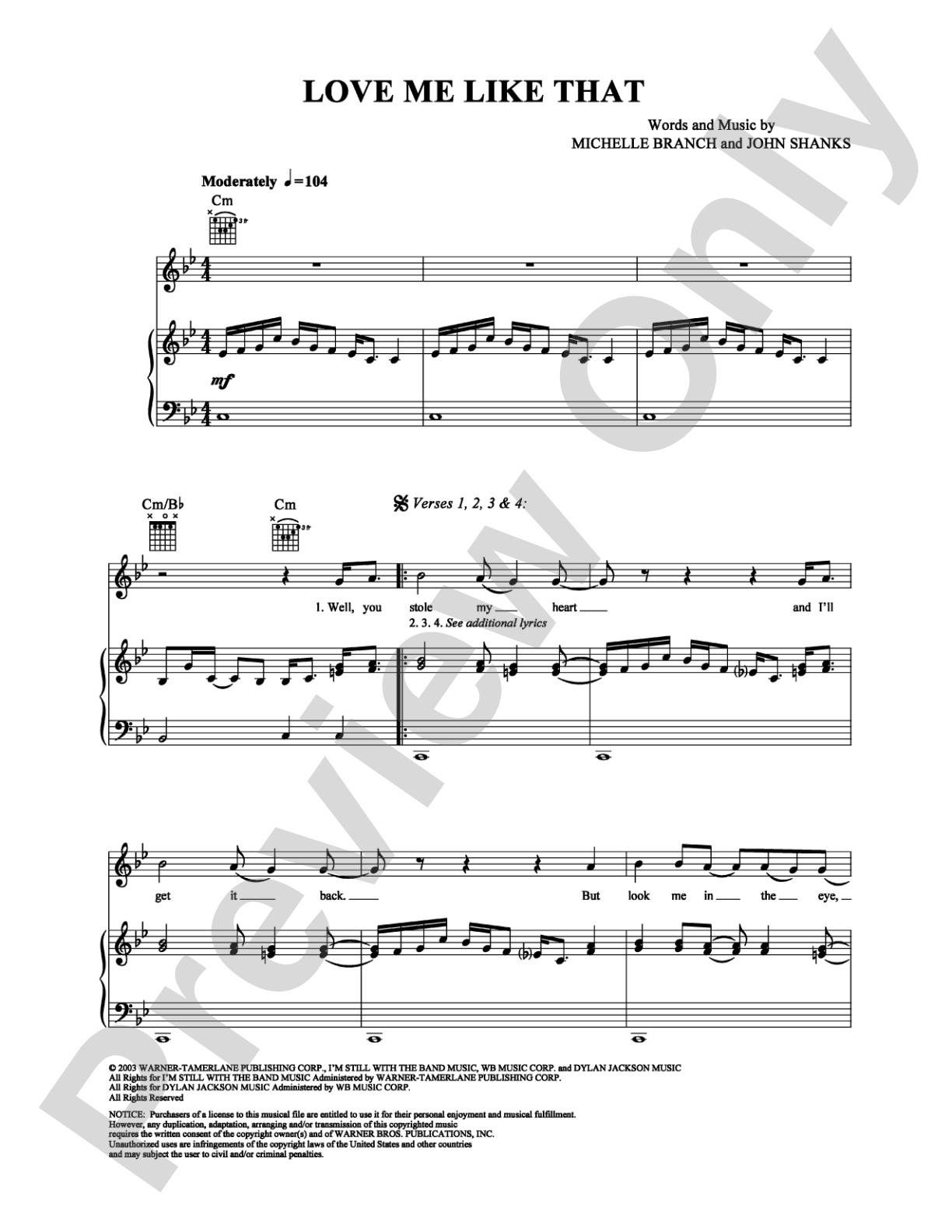 Love Me Like That: Piano/Vocal/Chords Digital Sheet Music