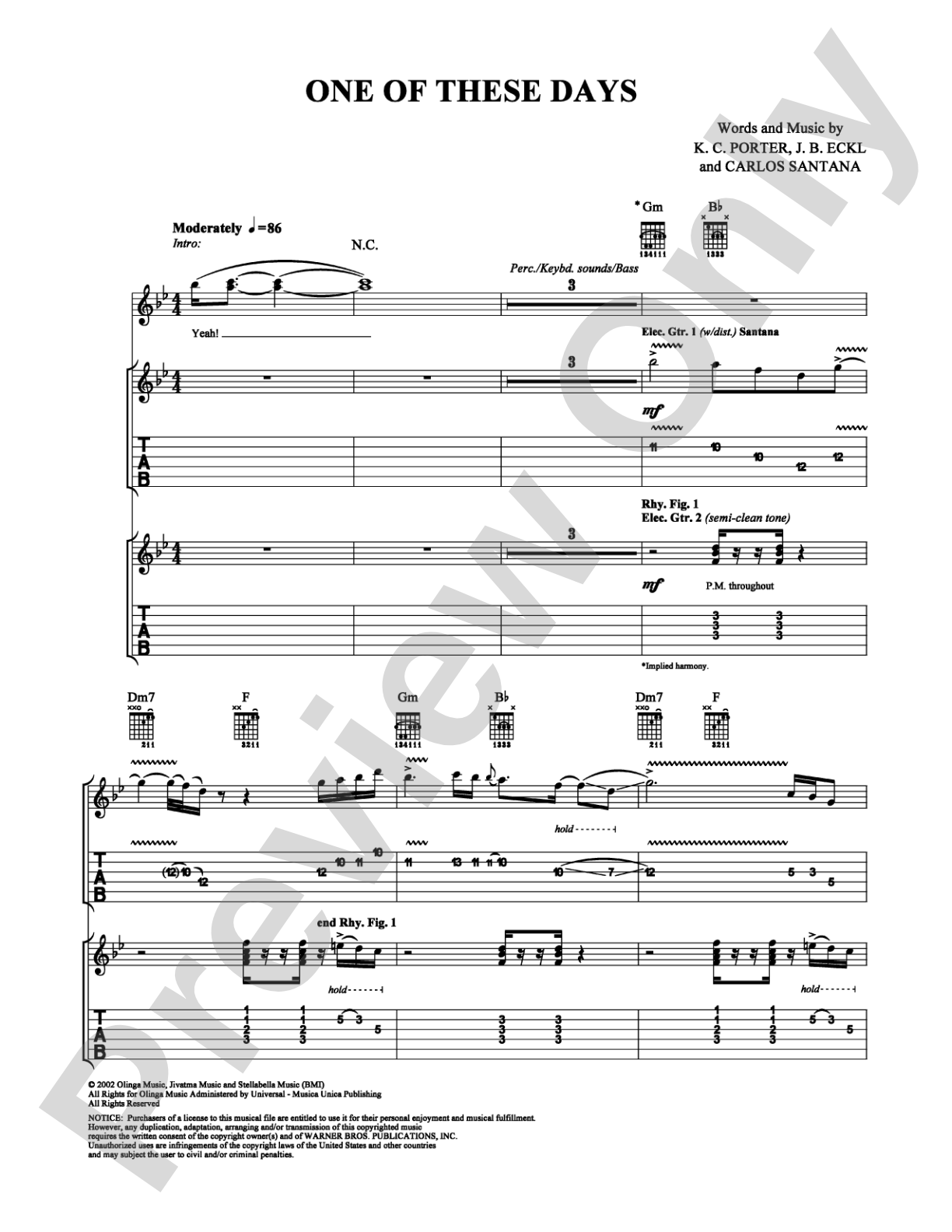 One of These Days: Guitar TAB Digital Sheet Music