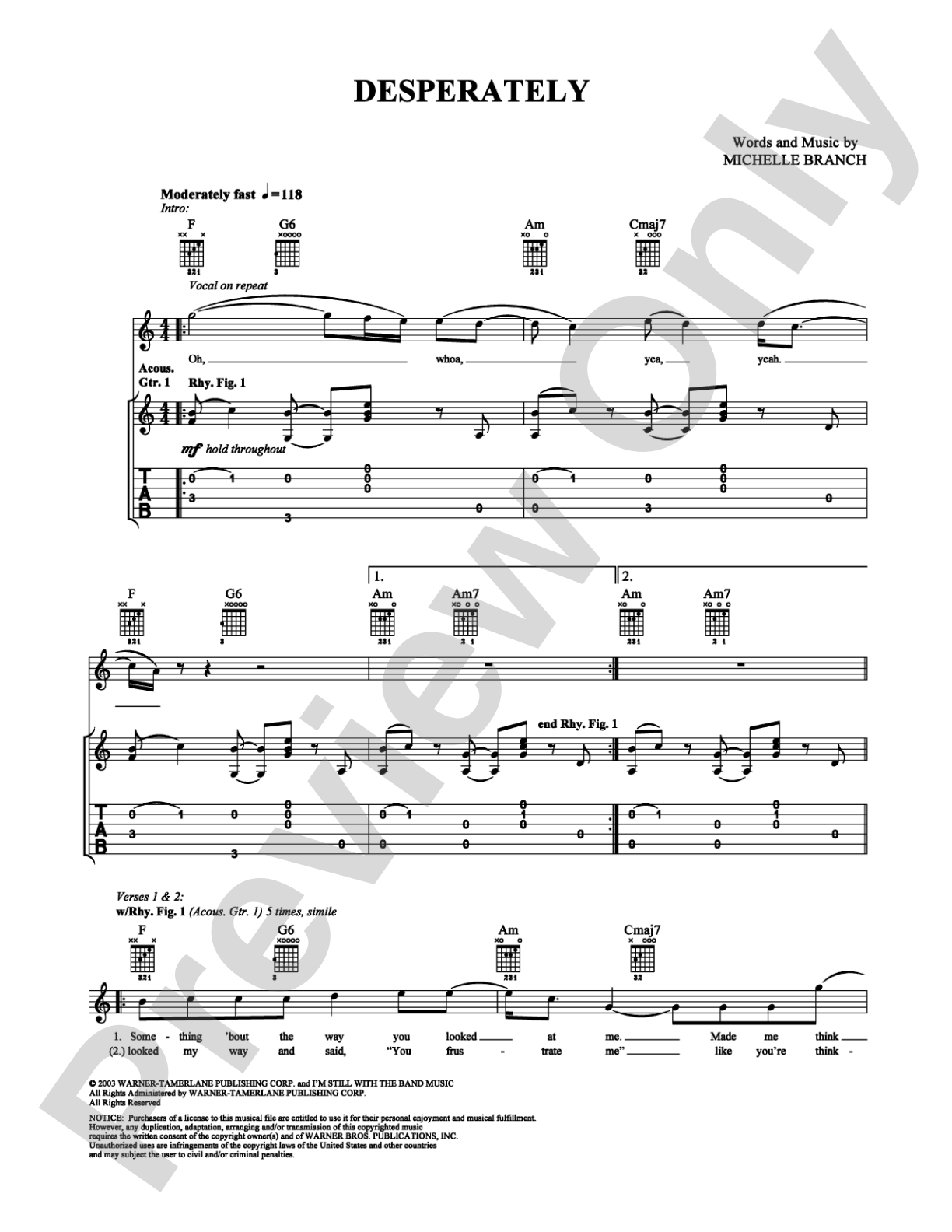 Desperately: Guitar TAB Digital Sheet Music