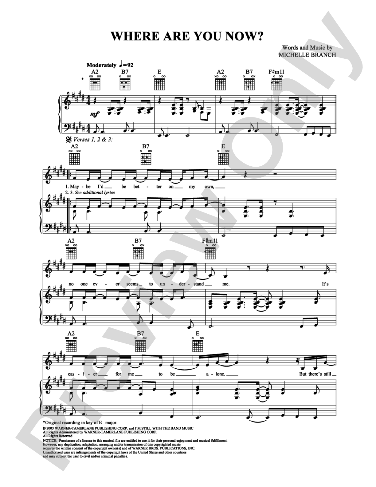 Where Are You Now?: Piano/Vocal/Chords Digital Sheet Music