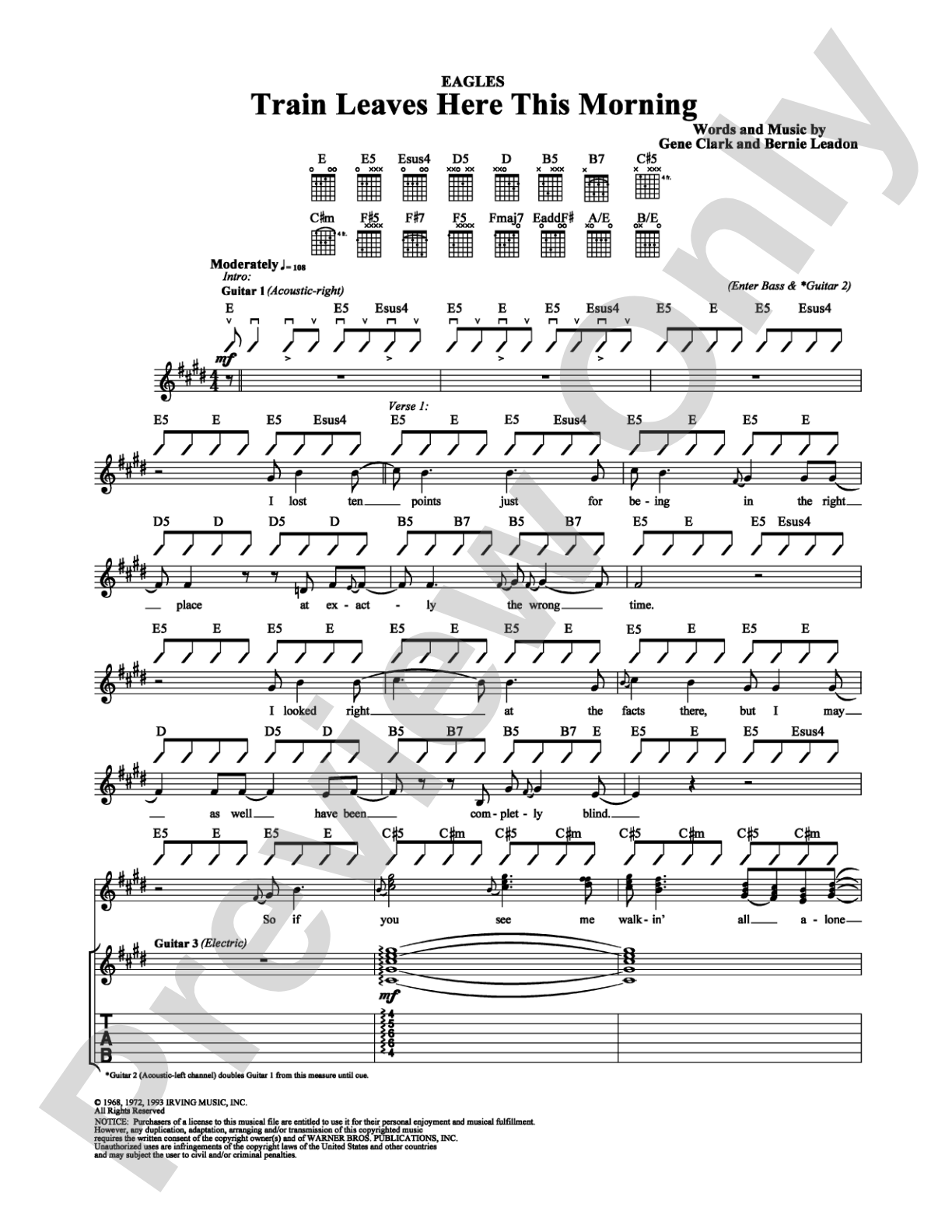 Train Leaves Here This Morning: Guitar TAB Digital Sheet Music