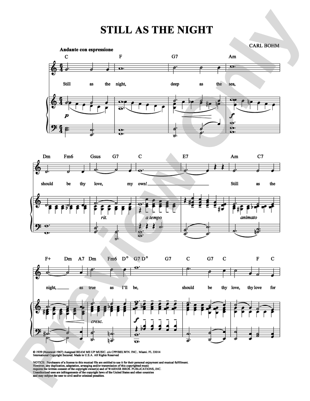 Still As The Night: Piano/Vocal/Chords Digital Sheet Music