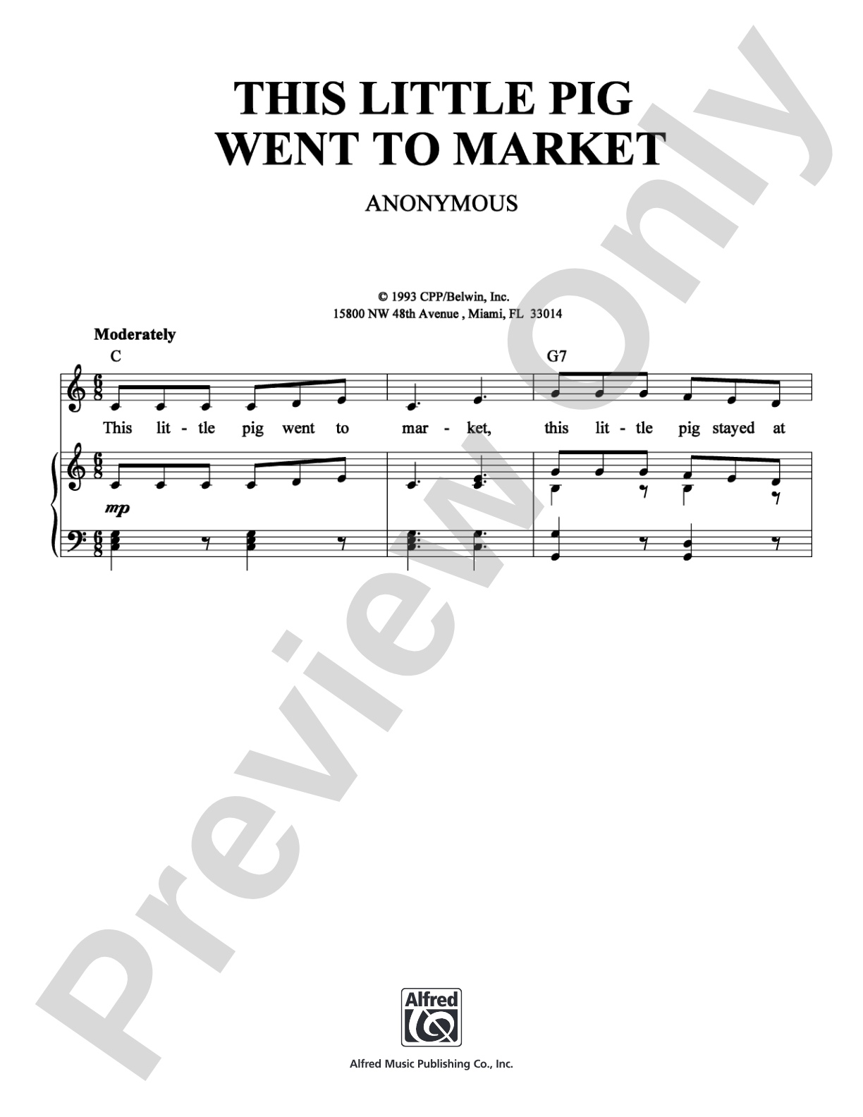 This Little Pig Went to Market: Piano/Vocal/Chords Digital Sheet Music