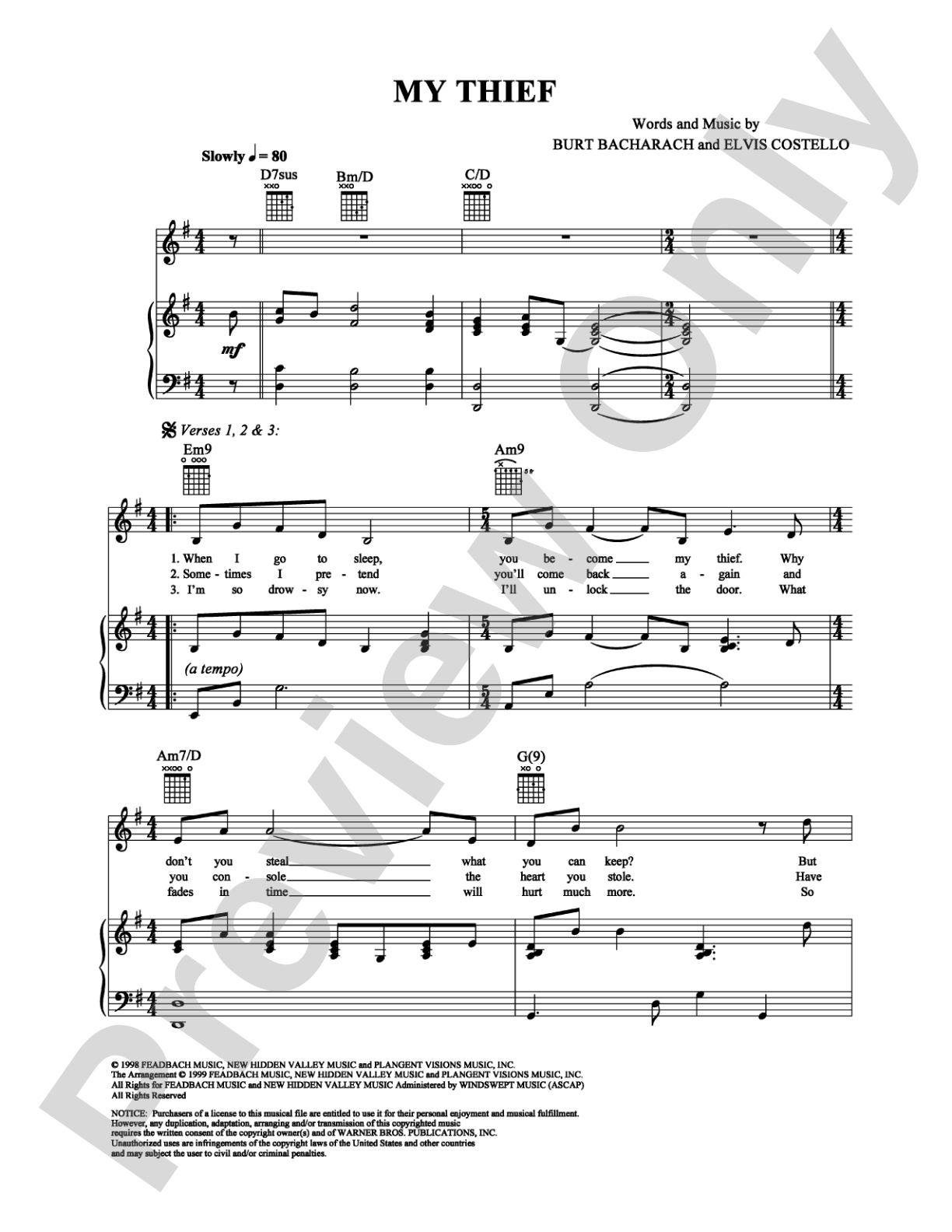 My Thief: Piano/Vocal/Chords Digital Sheet Music