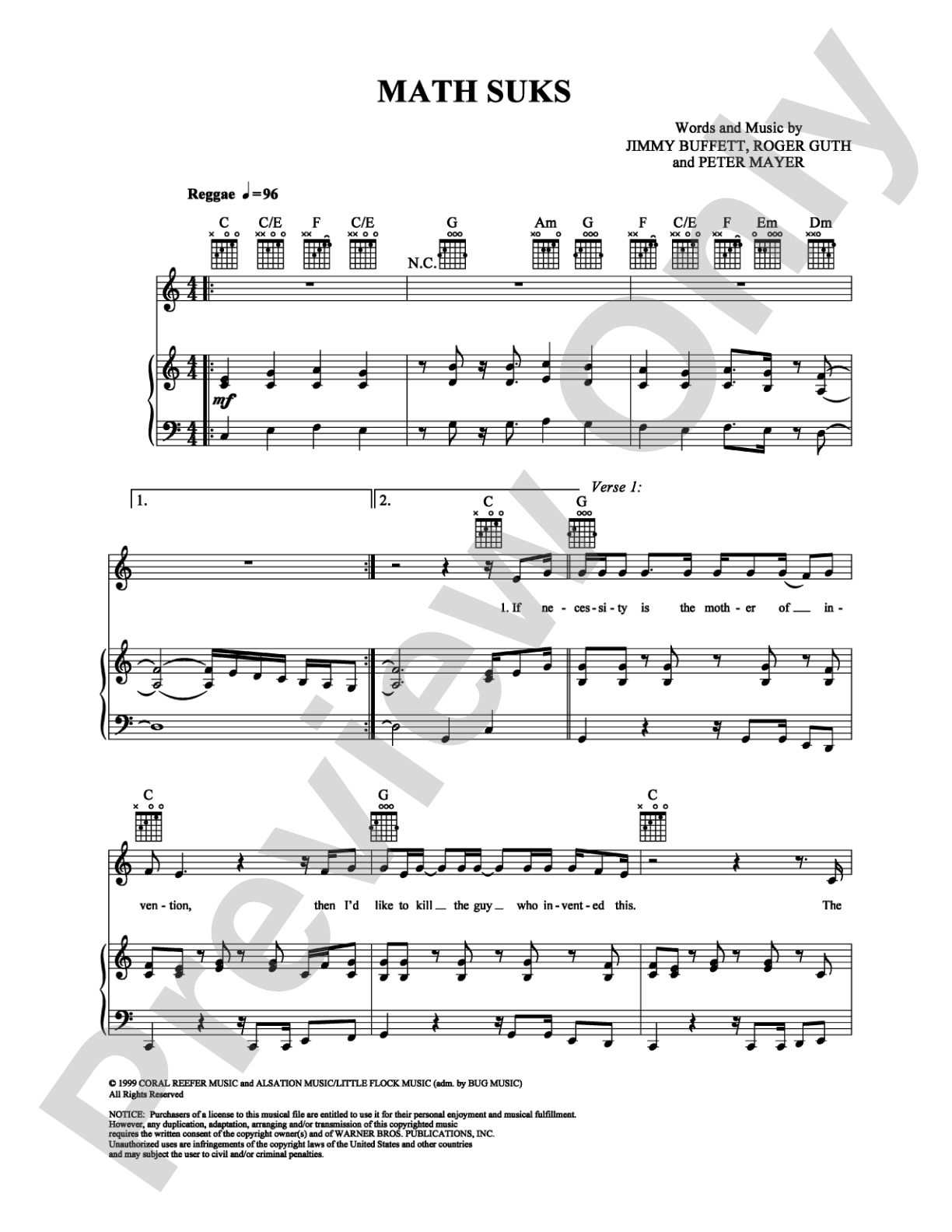 Math Suks: Piano/Vocal/Chords Digital Sheet Music