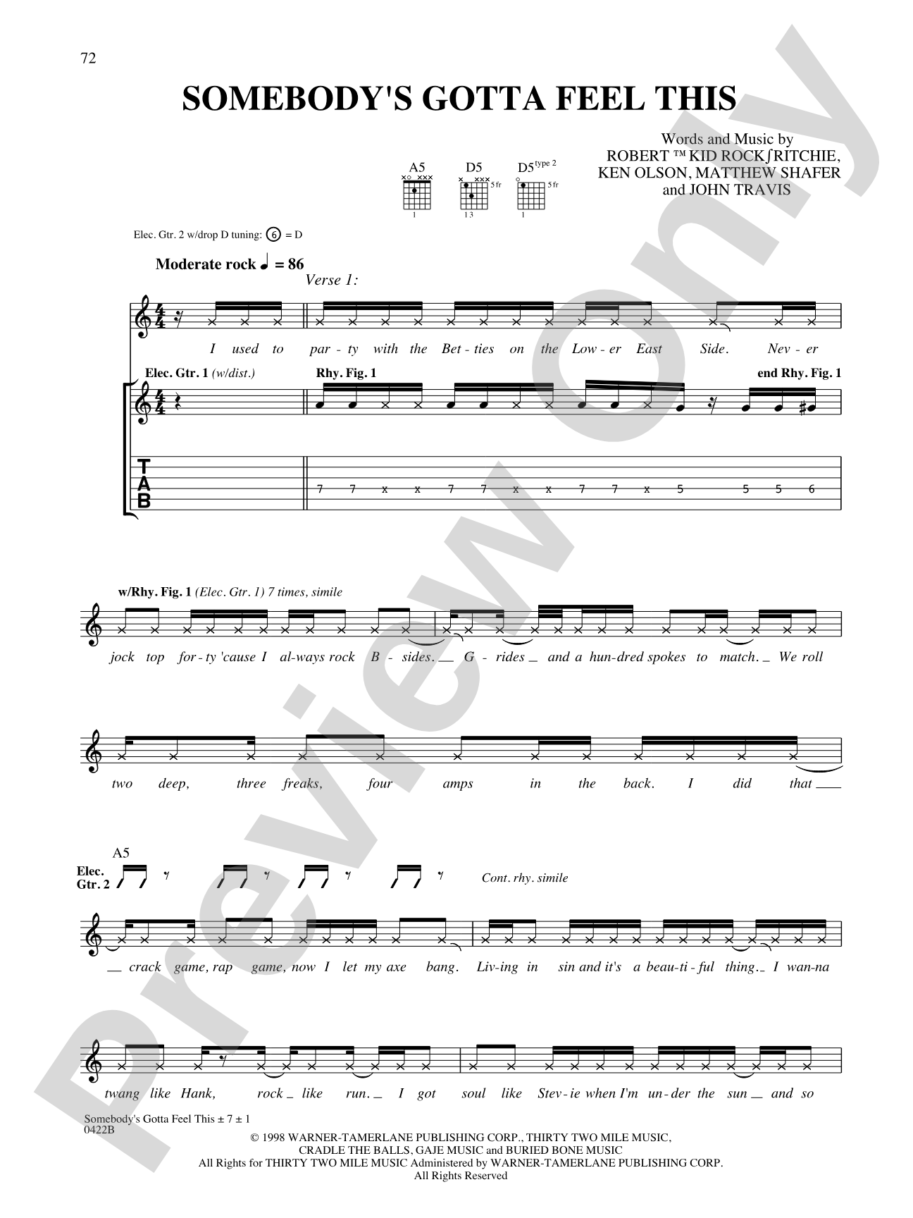 Somebody's Gotta Feel This: Authentic Guitar TAB