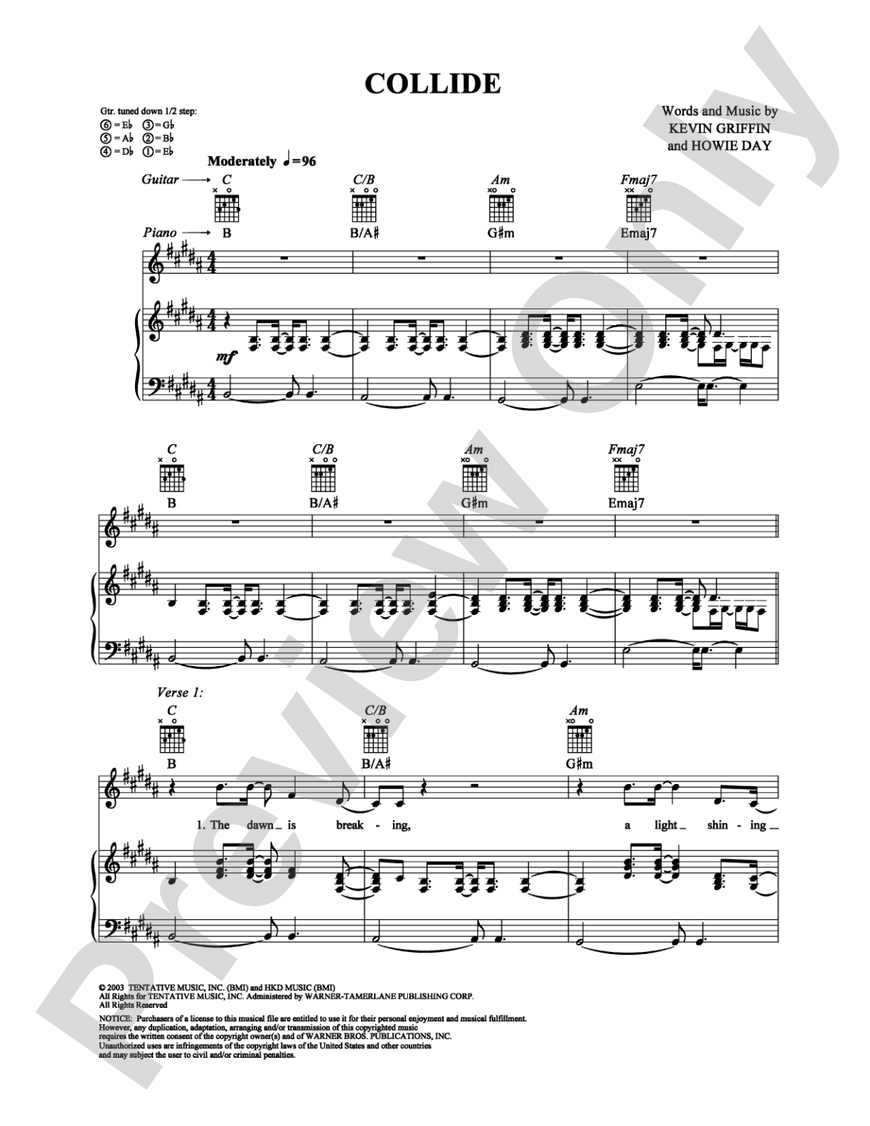 Collide: Piano/Vocal/Chords Digital Sheet Music