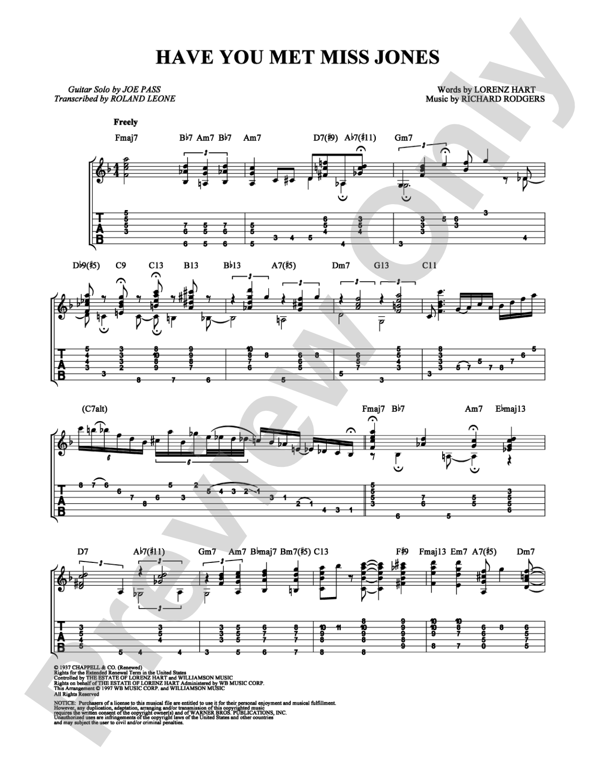 Have You Met Miss Jones: Guitar TAB Digital Sheet Music