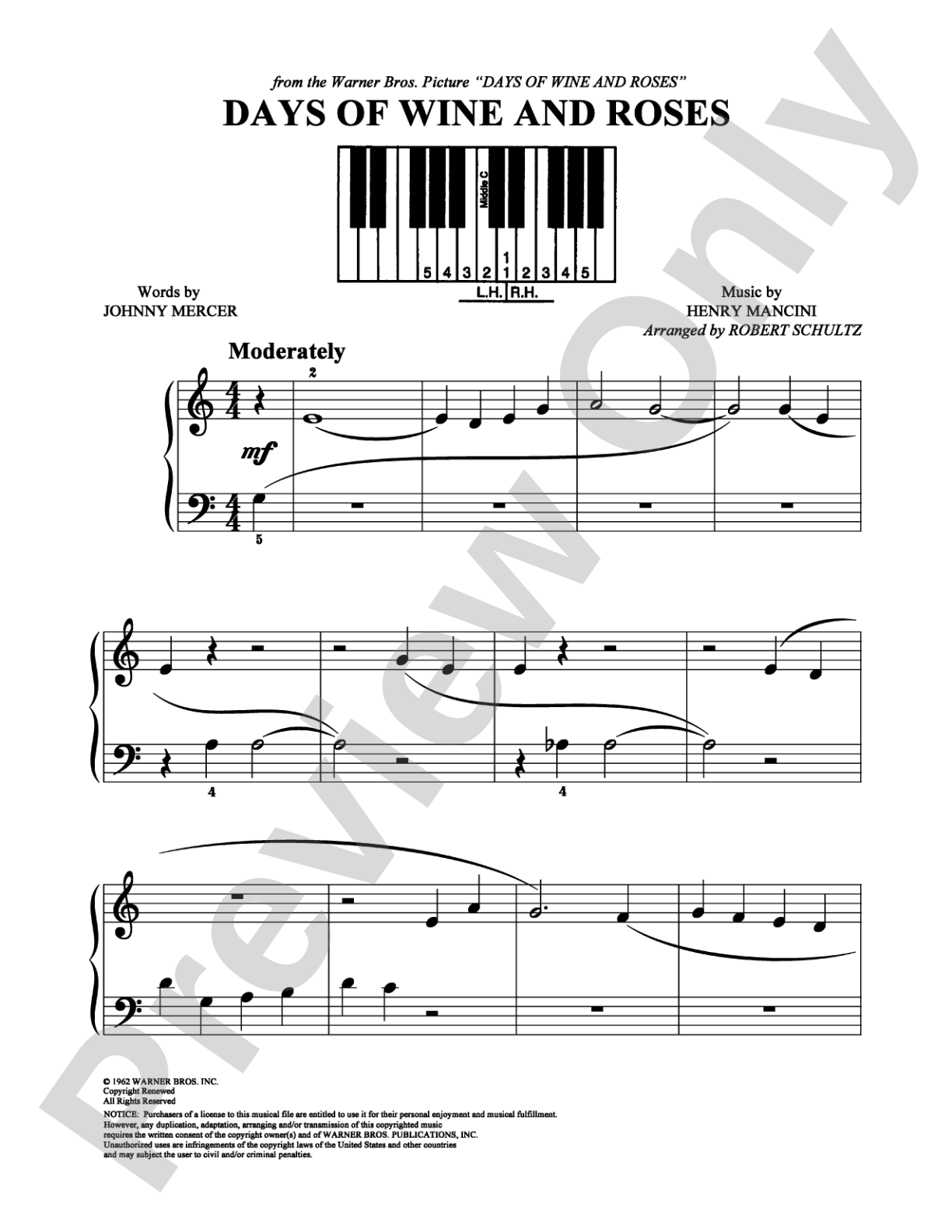 Days of Wine and Roses: Easy Piano Digital Sheet Music