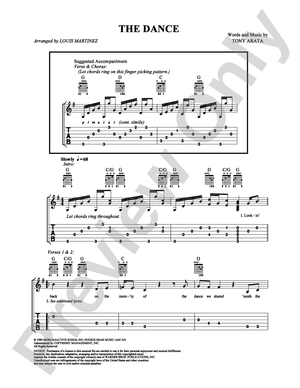 The Dance: Easy Guitar Digital Sheet Music
