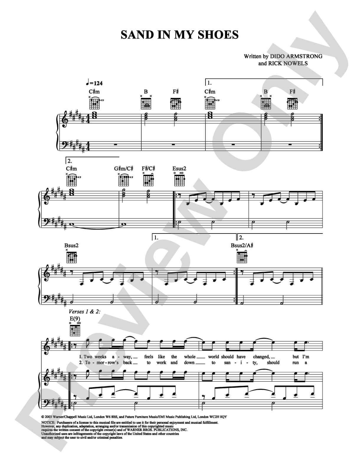 Sand in My Shoes: Piano/Vocal/Chords Digital Sheet Music
