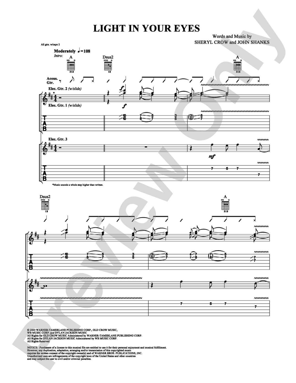 Light In Your Eyes: Guitar TAB Digital Sheet Music
