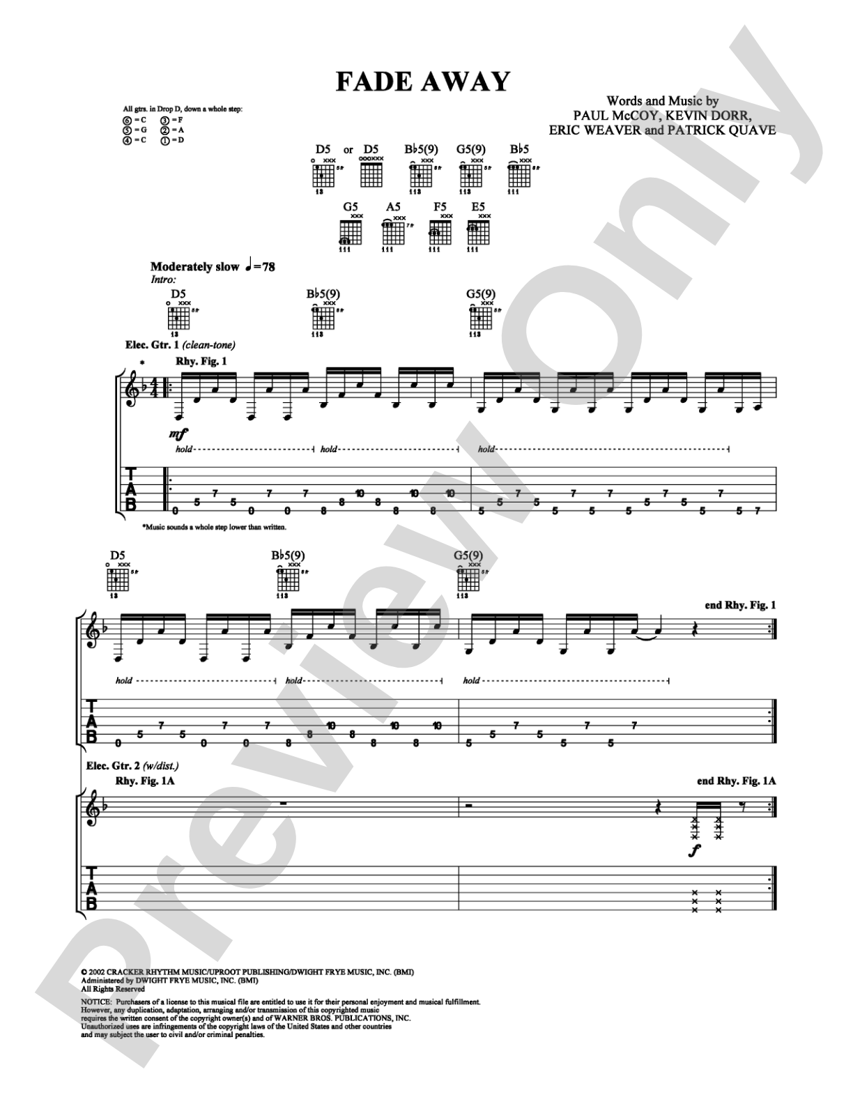 Fade Away: Guitar TAB Digital Sheet Music