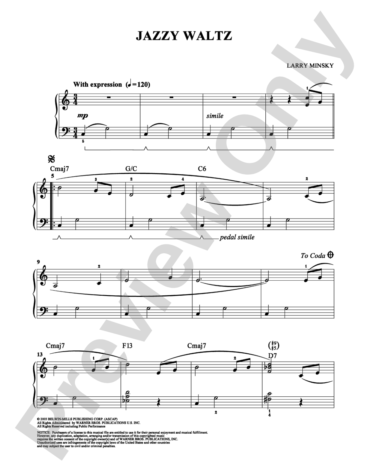 Jazzy Waltz: Easy Piano Digital Sheet Music