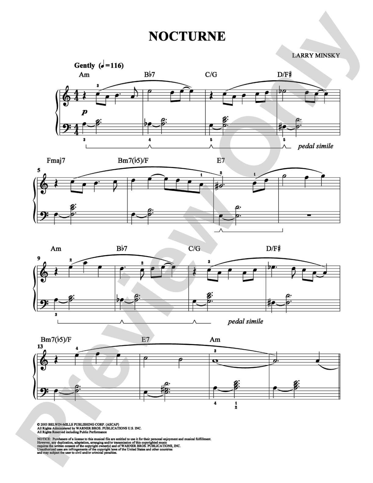 Nocturne: Easy Piano Digital Sheet Music