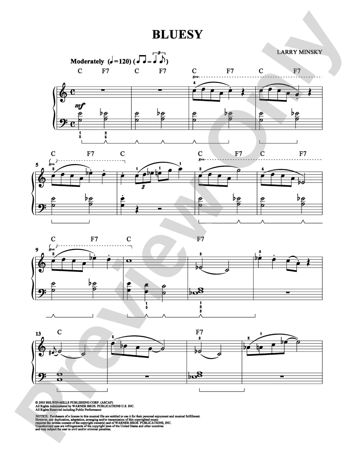 Bluesy: Easy Piano Digital Sheet Music