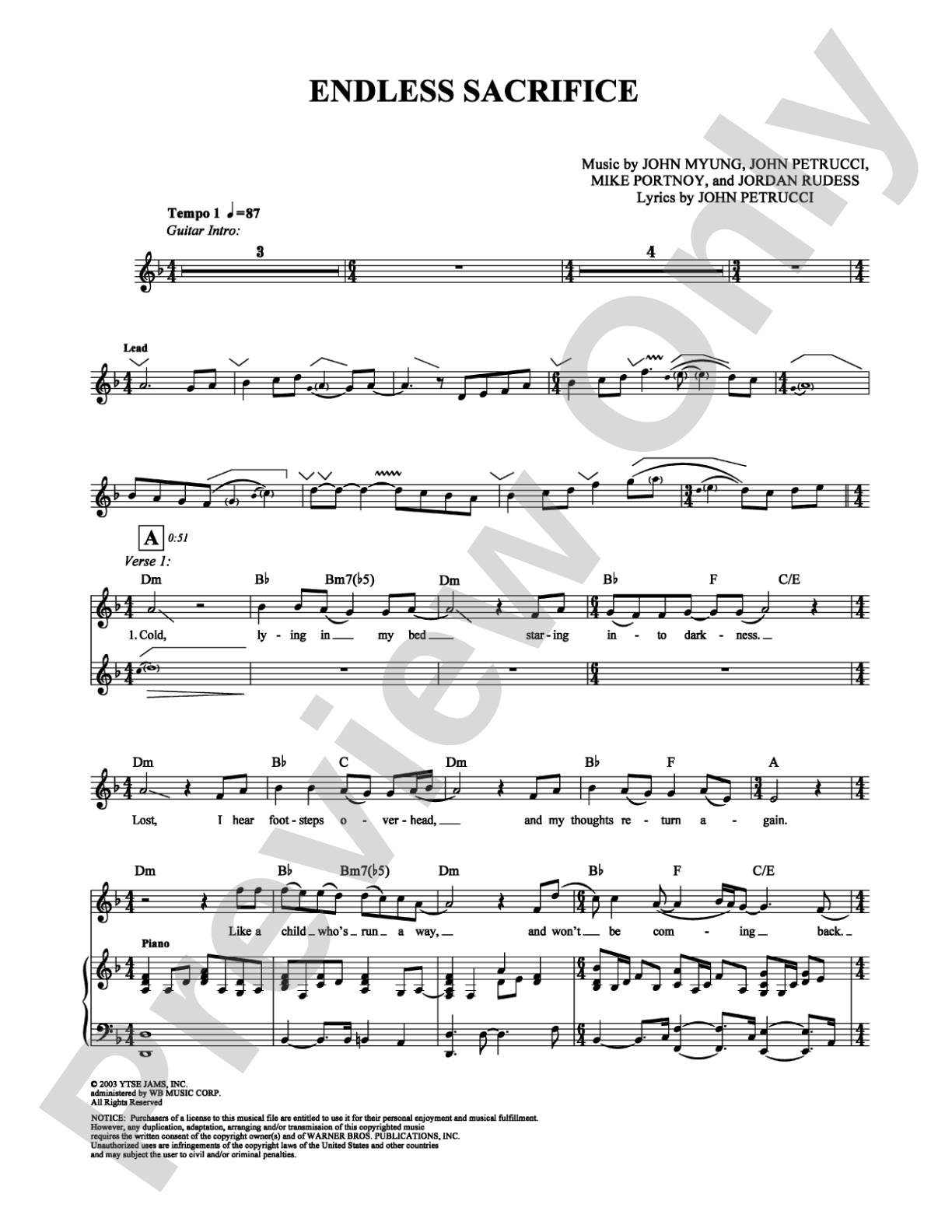 Endless Sacrifice: Piano/Vocal/Chords Digital Sheet Music