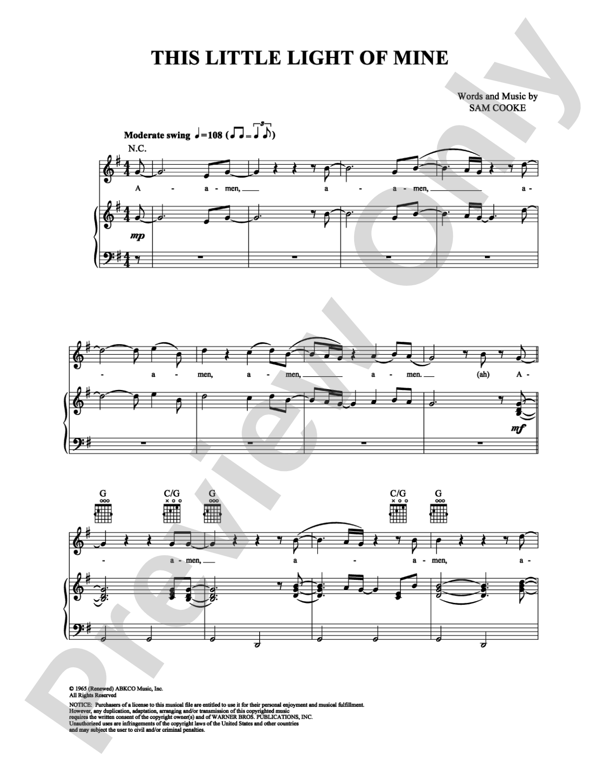 This Little Light of Mine: Piano/Vocal/Chords Digital Sheet Music