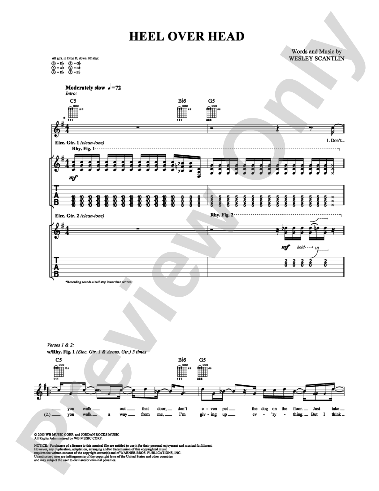 Heel Over Head: Guitar TAB Digital Sheet Music