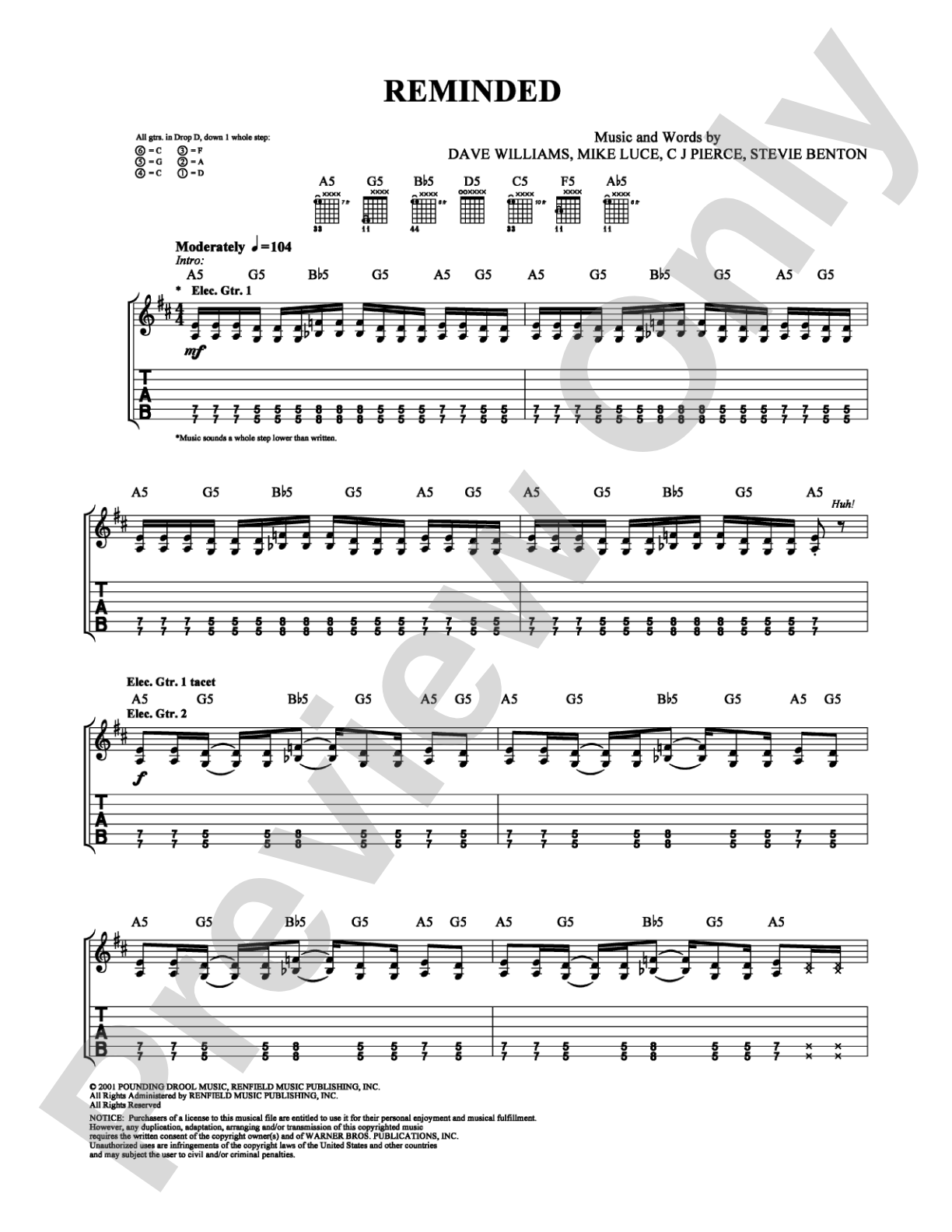 Reminded: Guitar TAB Digital Sheet Music