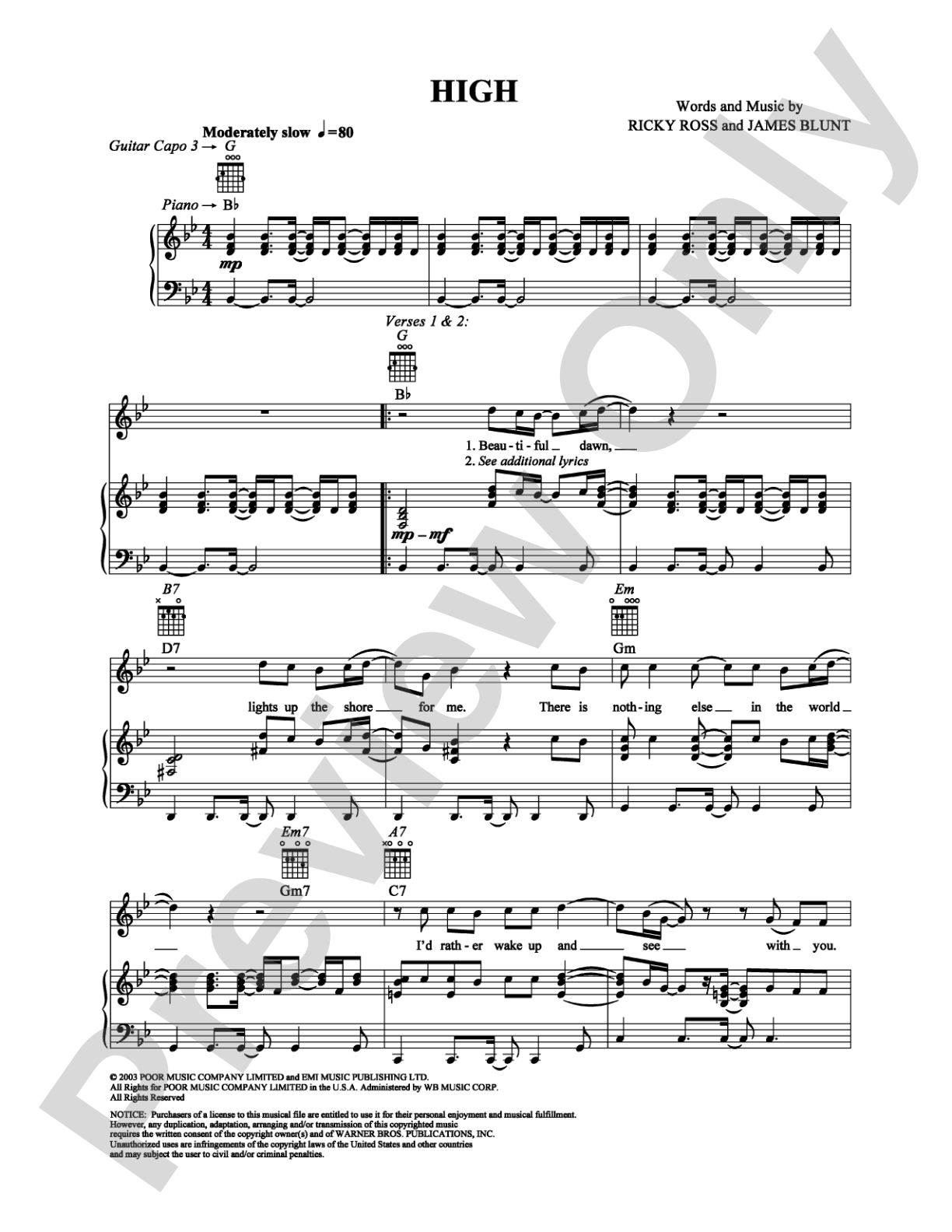 High: Piano/Vocal/Chords Digital Sheet Music