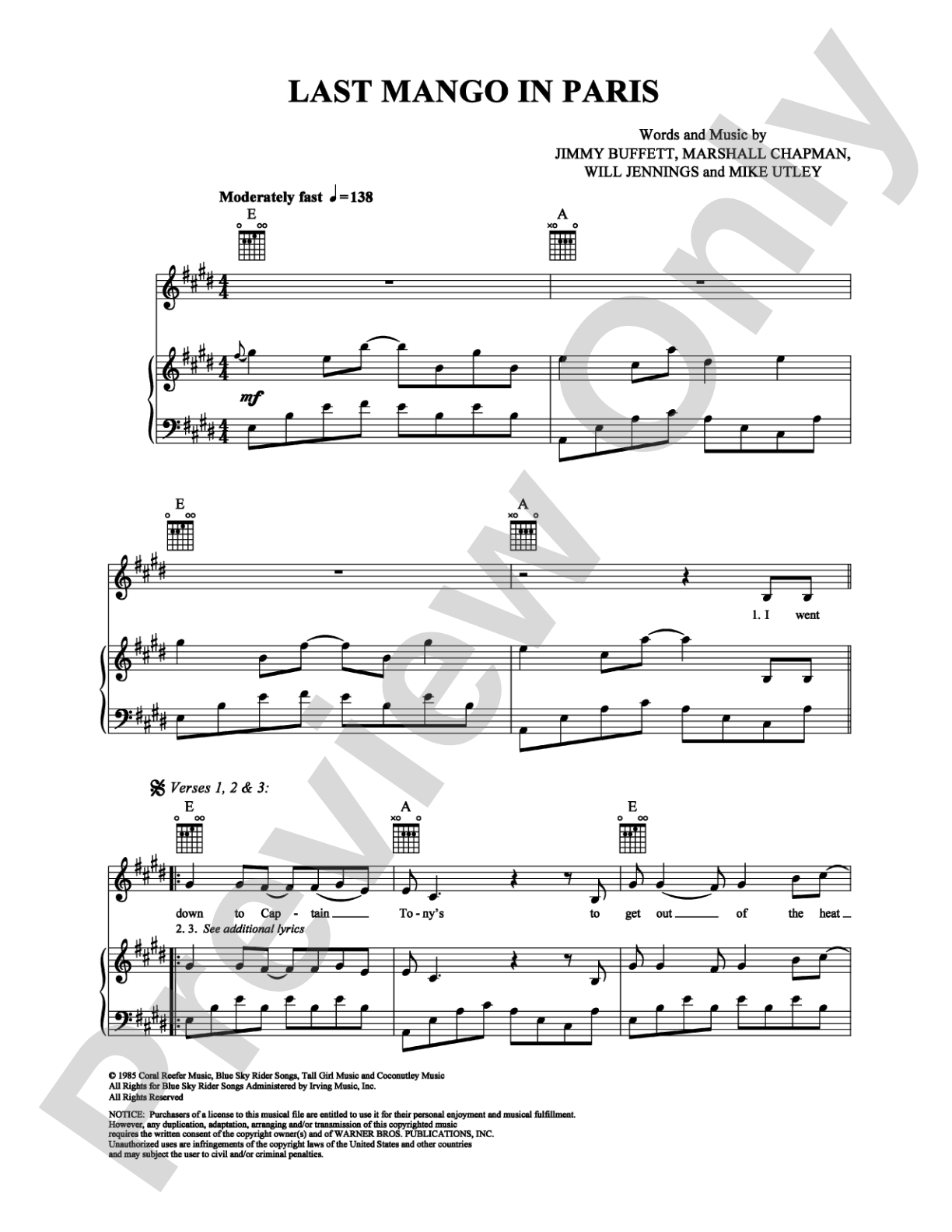Last Mango in Paris: Piano/Vocal/Chords Digital Sheet Music