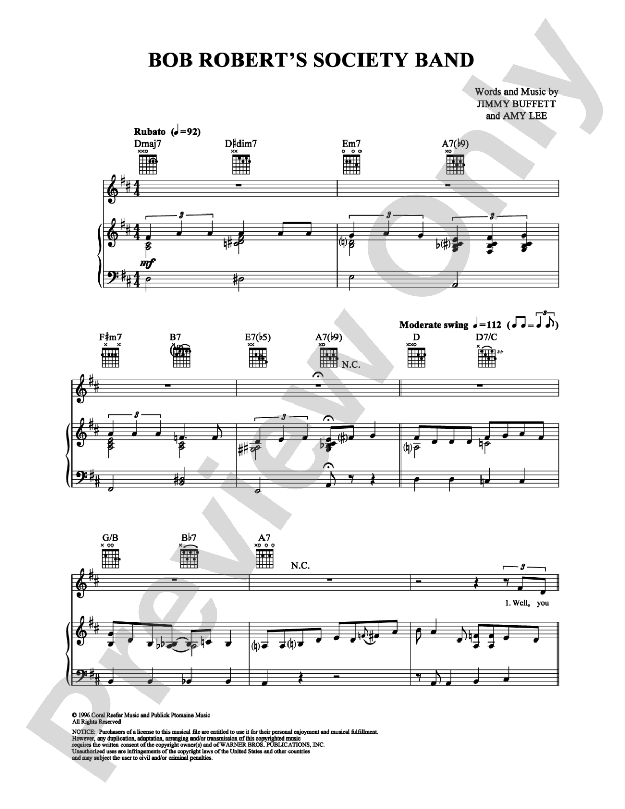Bob Robert's Society Band: Piano/Vocal/Chords Digital Sheet Music