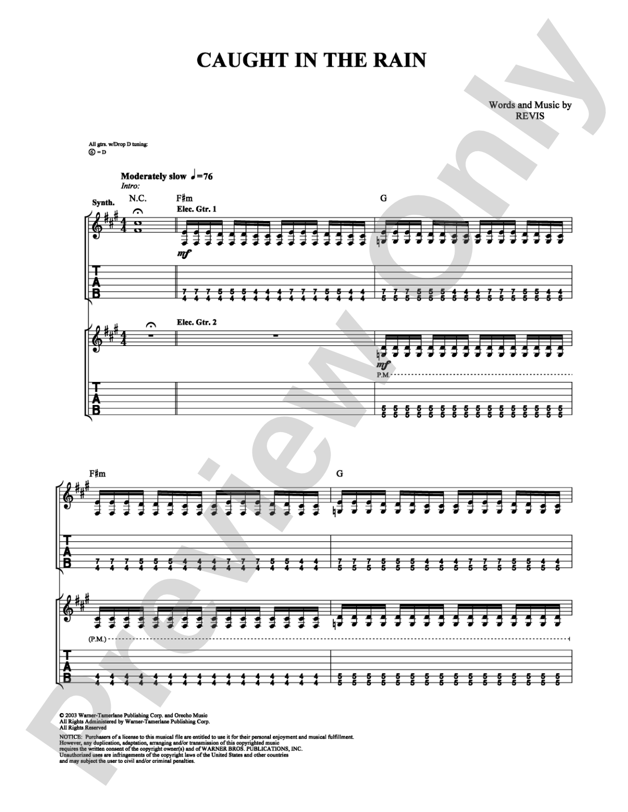 Caught in the Rain: Guitar TAB Digital Sheet Music