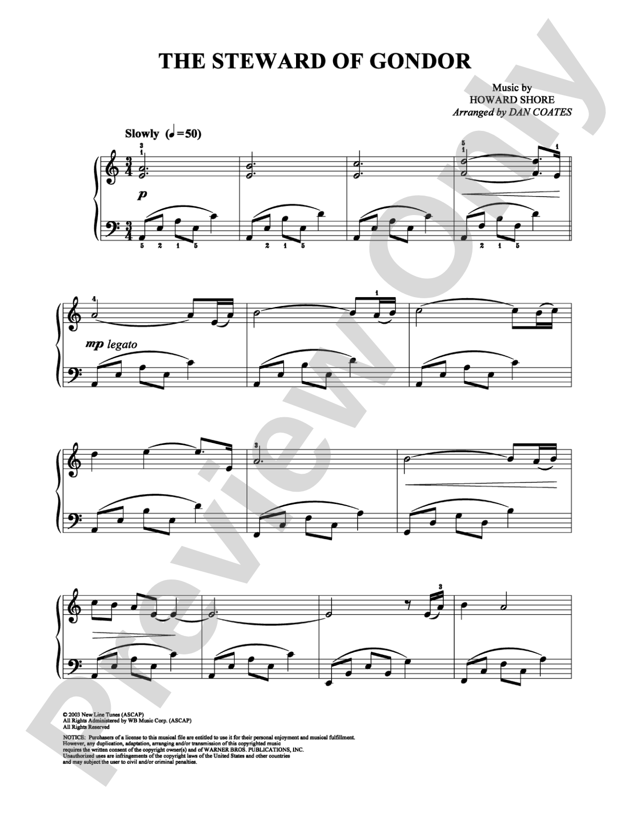 The Steward of Gondor: Easy Piano Digital Sheet Music