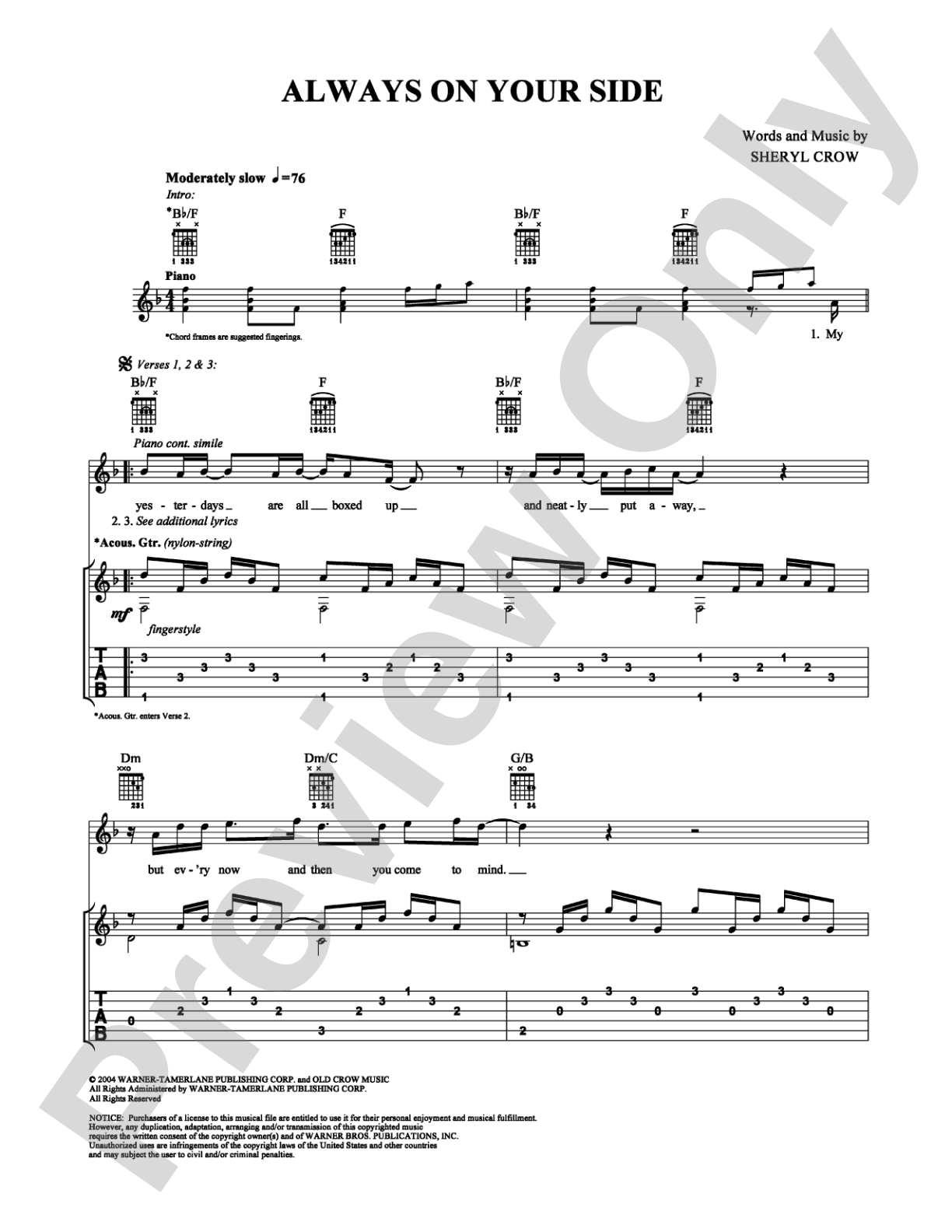 Always On Your Side: Guitar TAB Digital Sheet Music