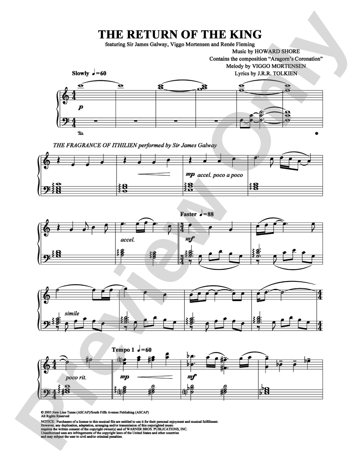 The Return of the King: Piano/Vocal/Chords Digital Sheet Music