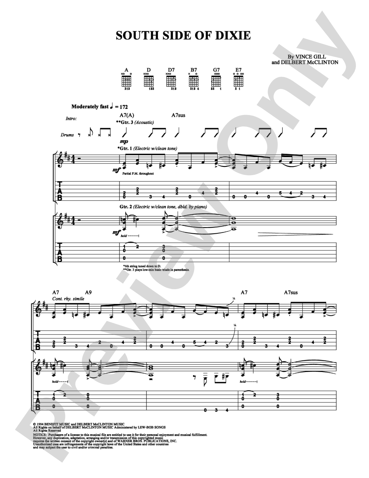 South Side of Dixie: Guitar TAB Digital Sheet Music