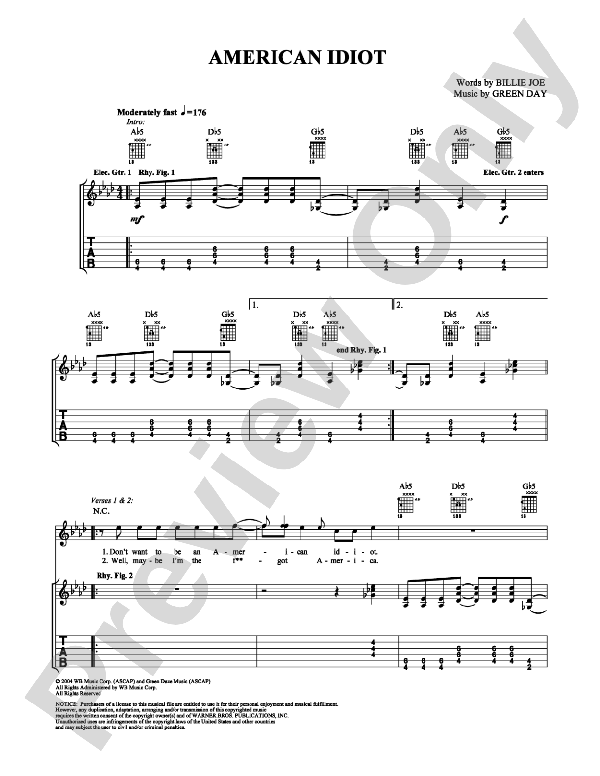 American Idiot: Guitar TAB Digital Sheet Music