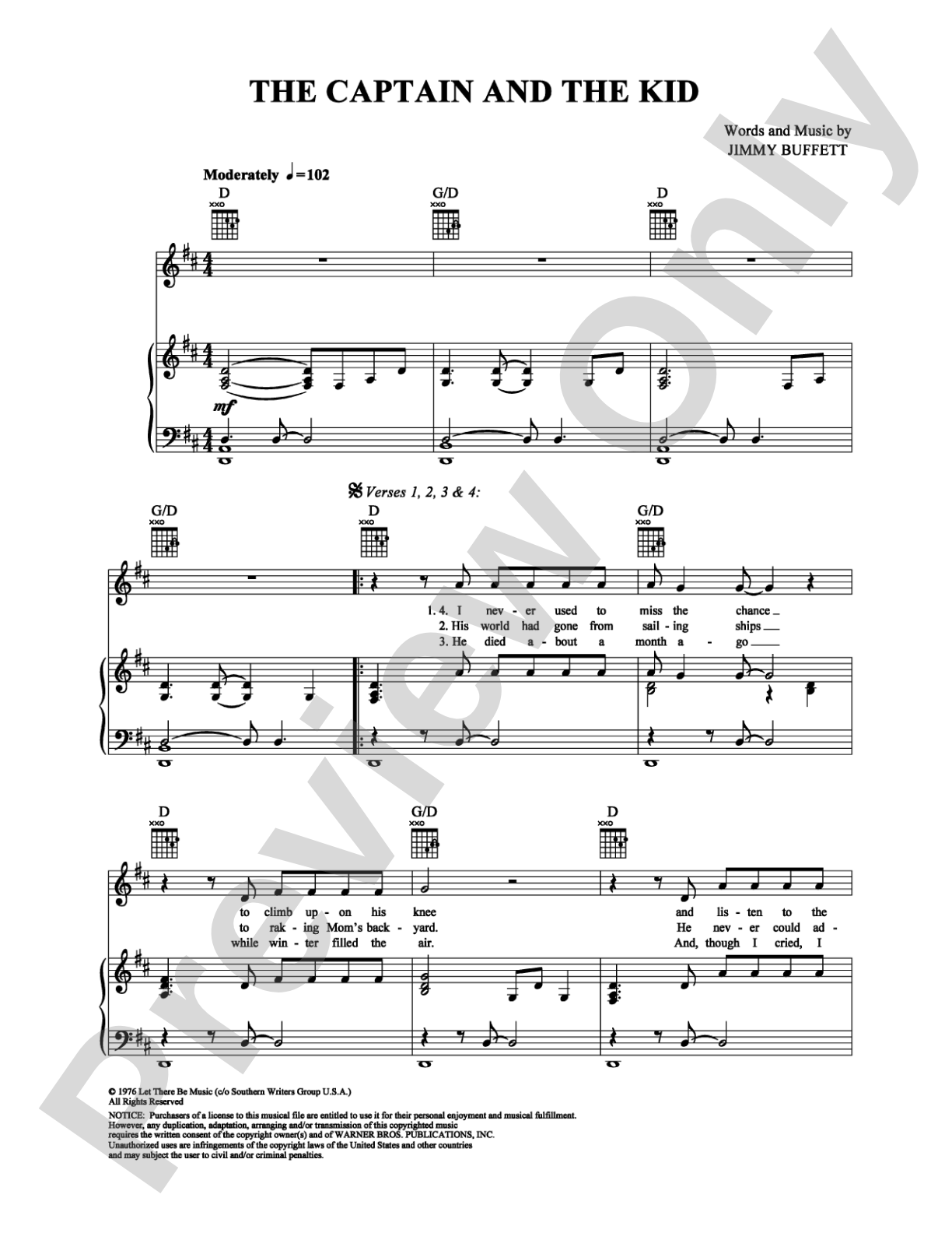 The Captain and the Kid: Piano/Vocal/Chords Digital Sheet Music