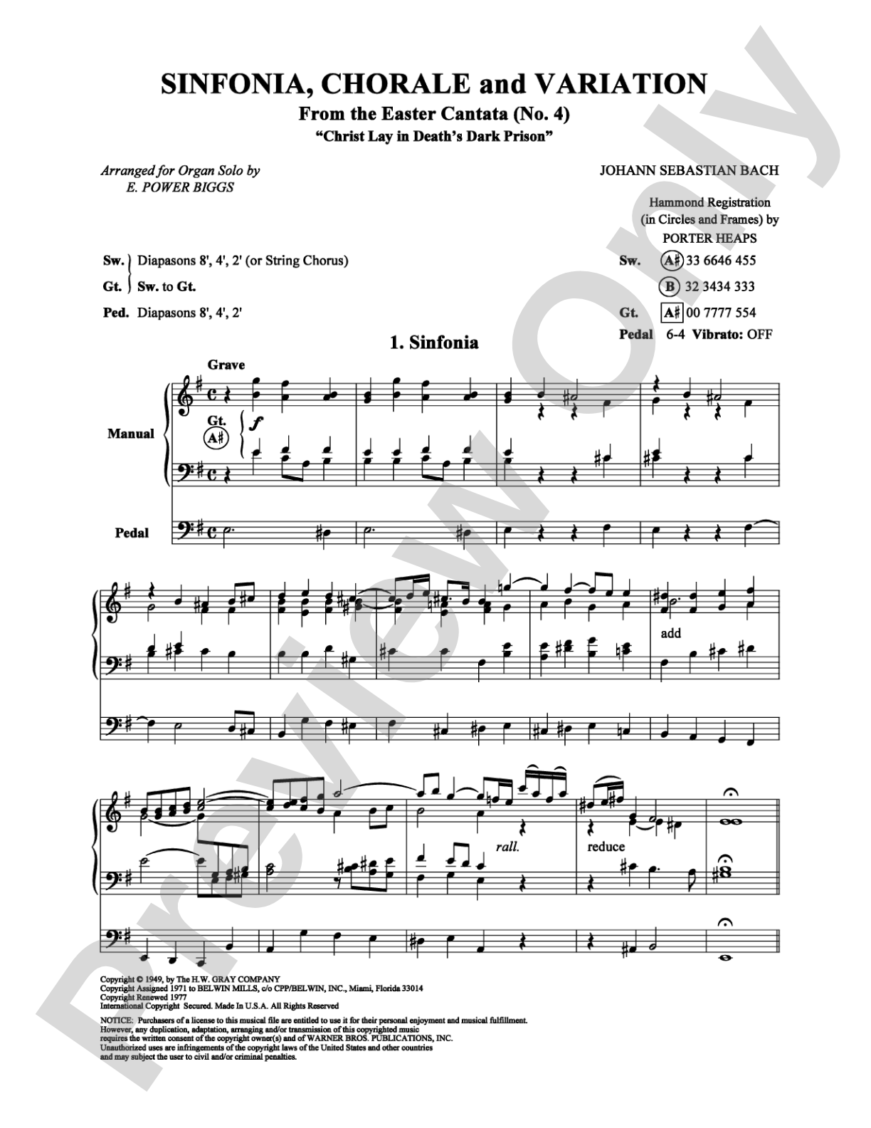 Sinfonia, Chorale and Variation from Cantata No. 4: Organ Digital Sheet Music