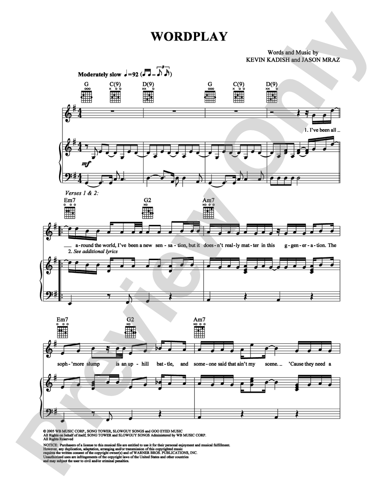 Wordplay: Piano/Vocal/Chords Digital Sheet Music
