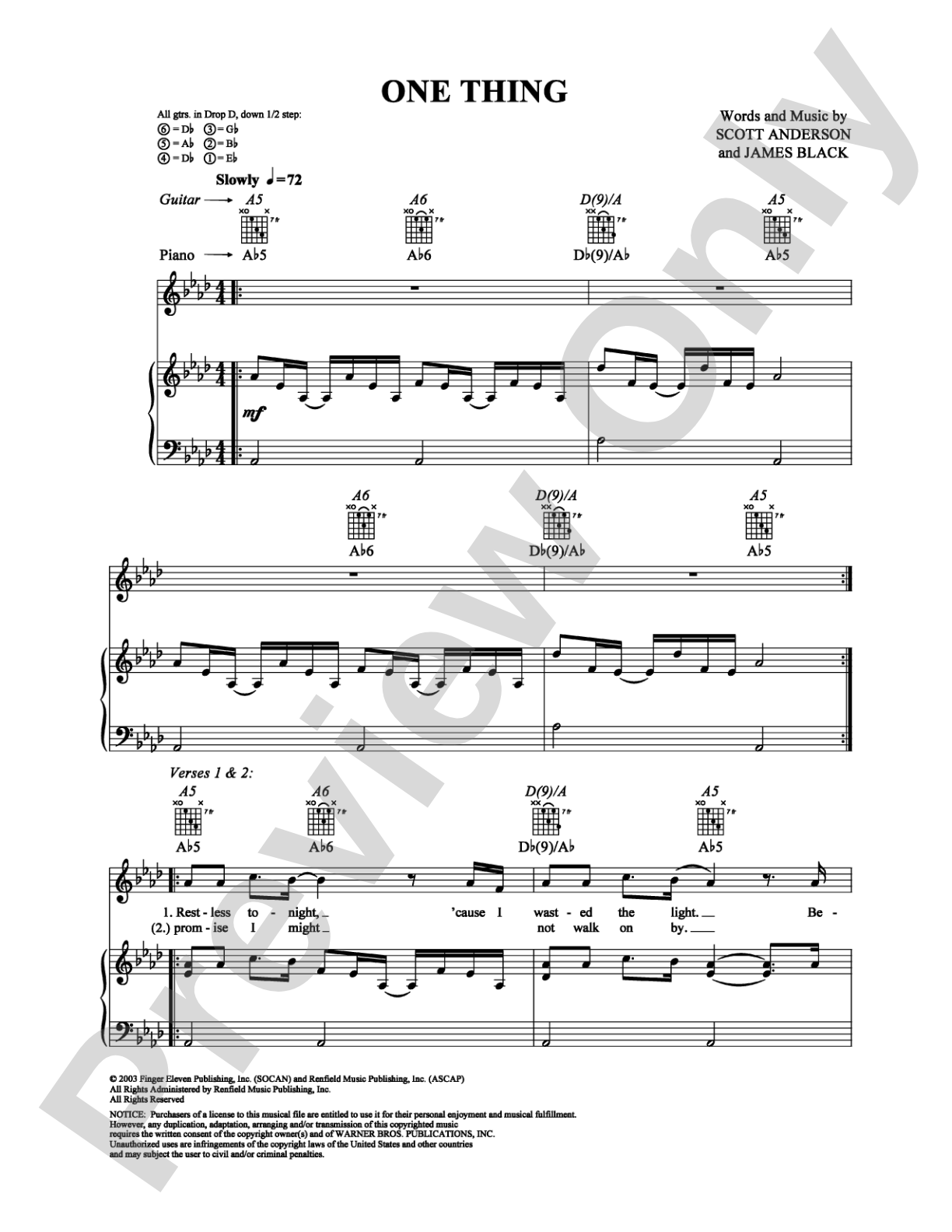 One Thing: Piano/Vocal/Chords Digital Sheet Music