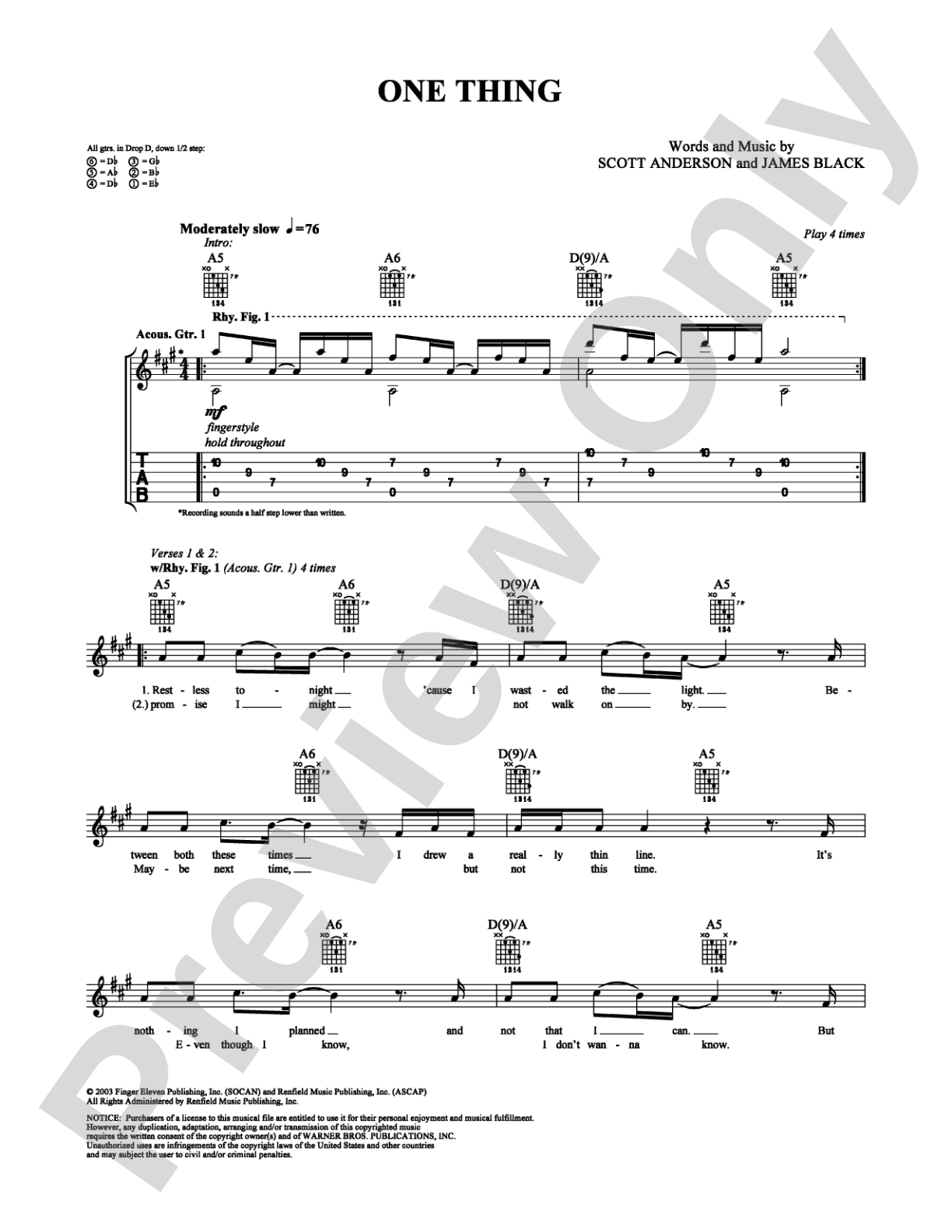 One Thing: Guitar TAB Digital Sheet Music